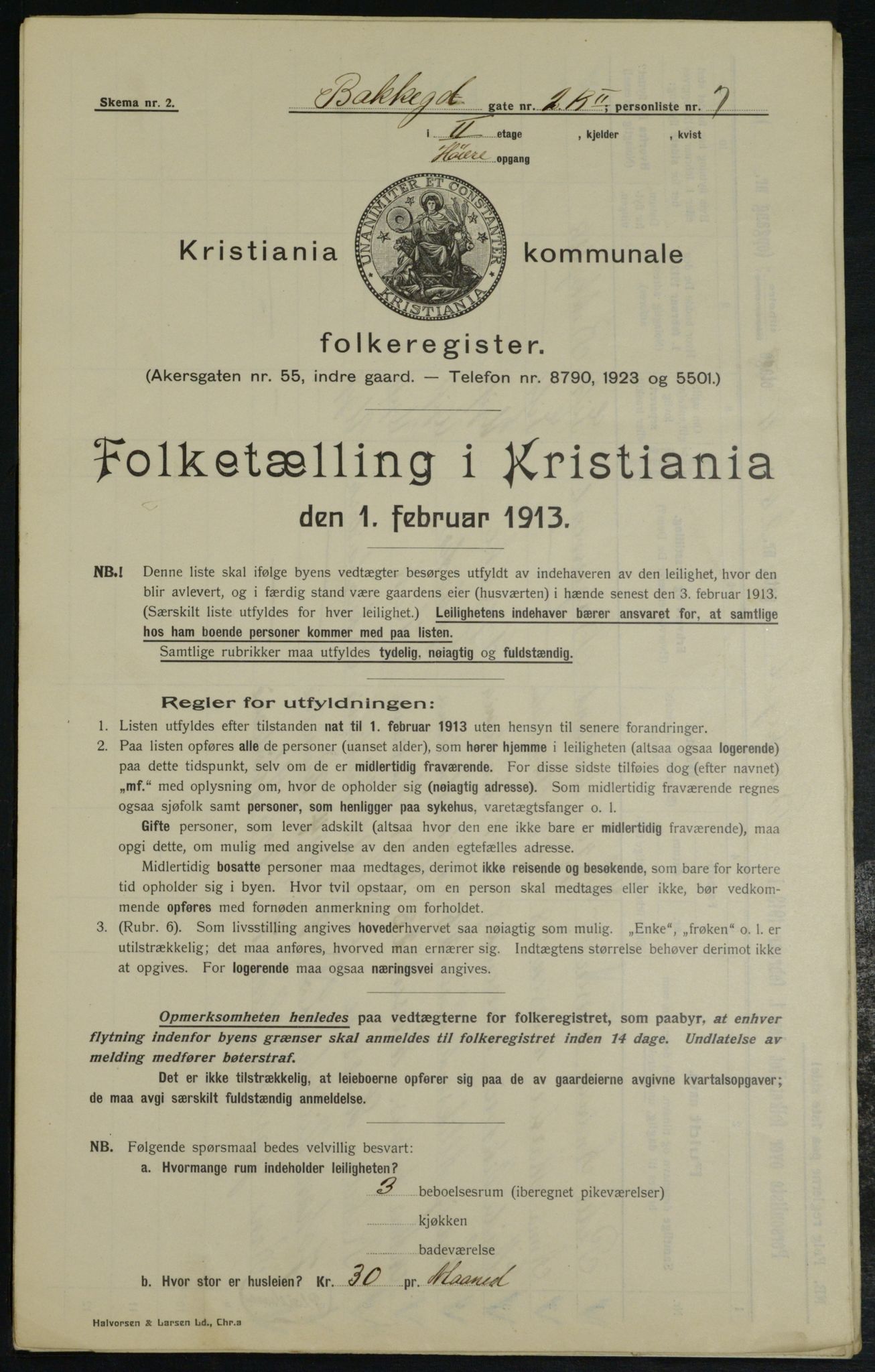 OBA, Municipal Census 1913 for Kristiania, 1913, p. 2518