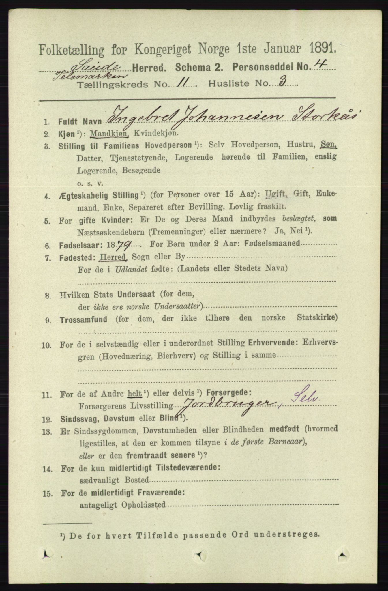 RA, 1891 census for 0822 Sauherad, 1891, p. 3389