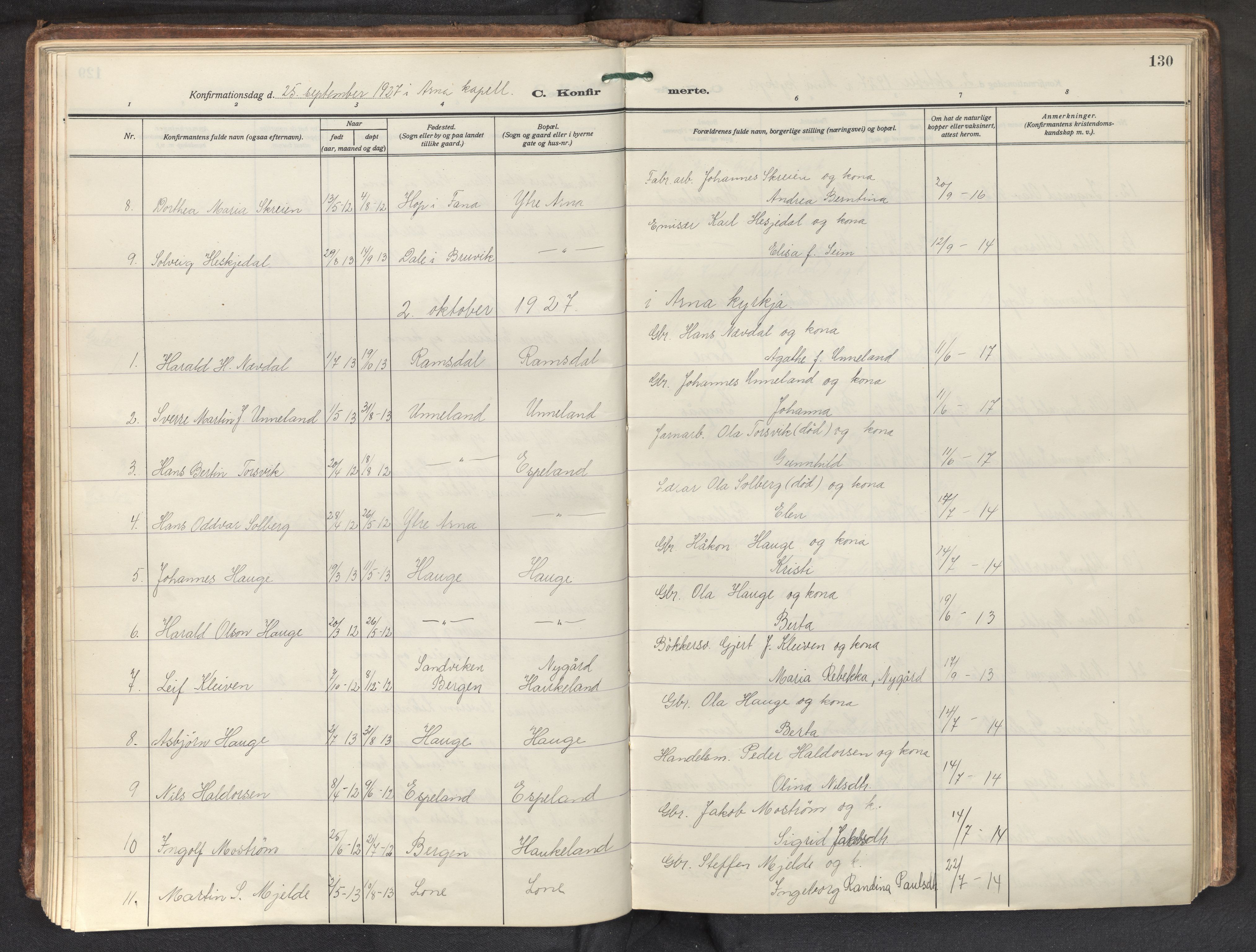 Haus sokneprestembete, AV/SAB-A-75601/H/Haa: Parish register (official) no. D 4, 1925-1939, p. 130