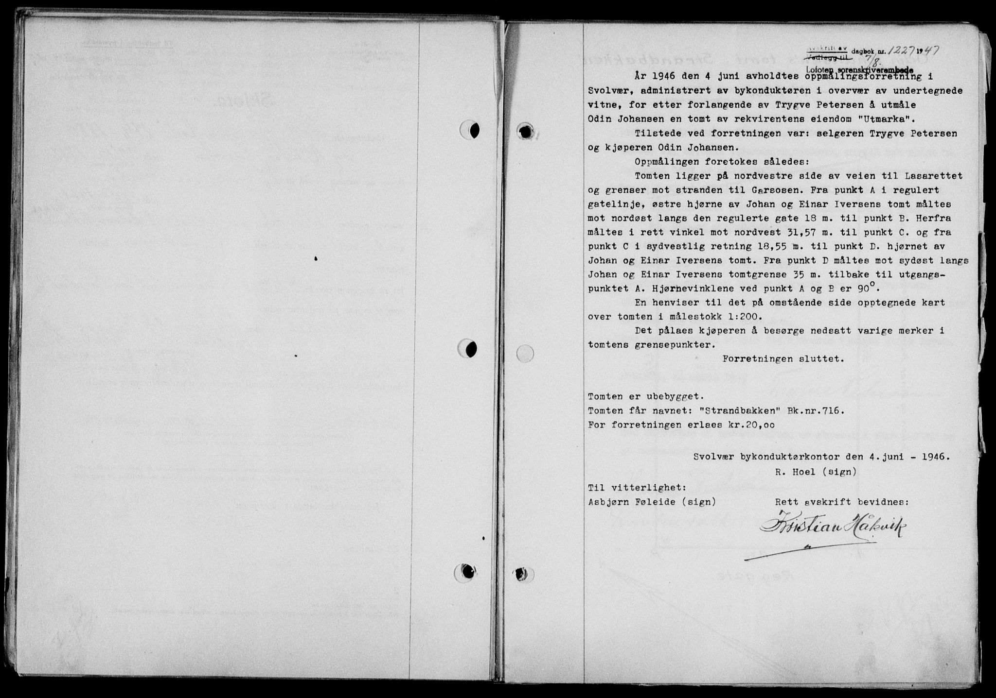 Lofoten sorenskriveri, SAT/A-0017/1/2/2C/L0016a: Mortgage book no. 16a, 1947-1947, Diary no: : 1227/1947