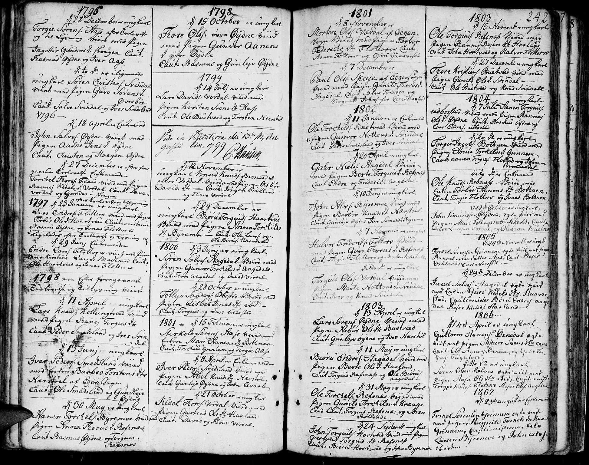 Bjelland sokneprestkontor, SAK/1111-0005/F/Fa/Faa/L0001: Parish register (official) no. A 1 /3, 1793-1815, p. 242
