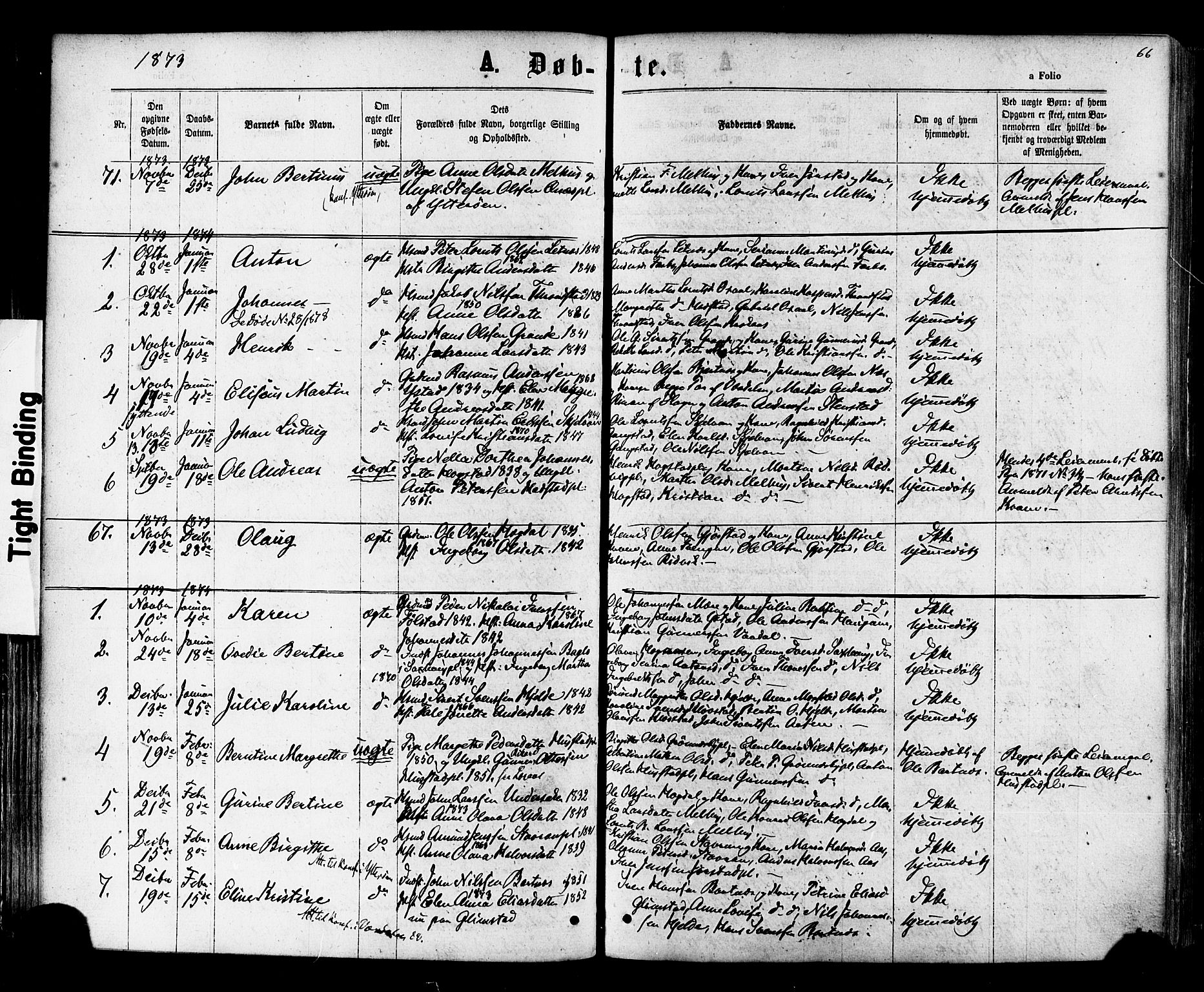 Ministerialprotokoller, klokkerbøker og fødselsregistre - Nord-Trøndelag, SAT/A-1458/730/L0284: Parish register (official) no. 730A09, 1866-1878, p. 66