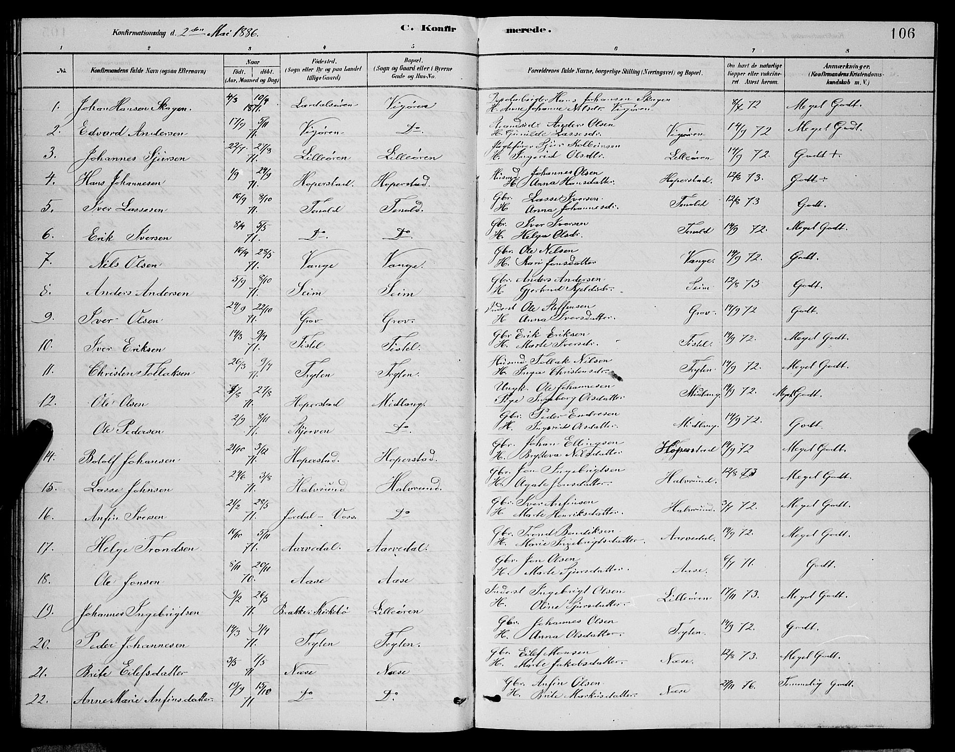 Vik sokneprestembete, AV/SAB-A-81501/H/Hab/Haba/L0003: Parish register (copy) no. A 3, 1878-1894, p. 106