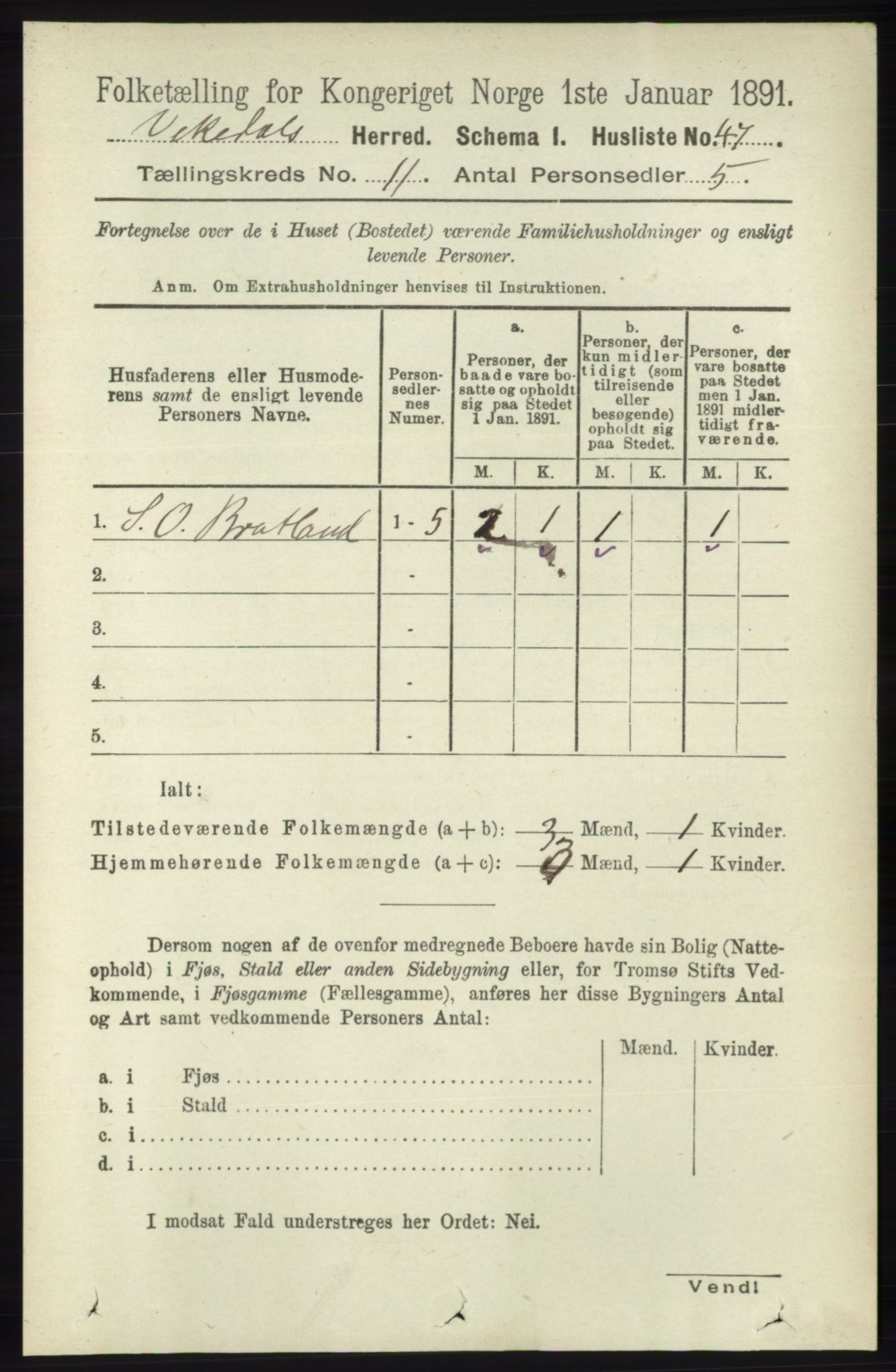 RA, 1891 census for 1157 Vikedal, 1891, p. 2889