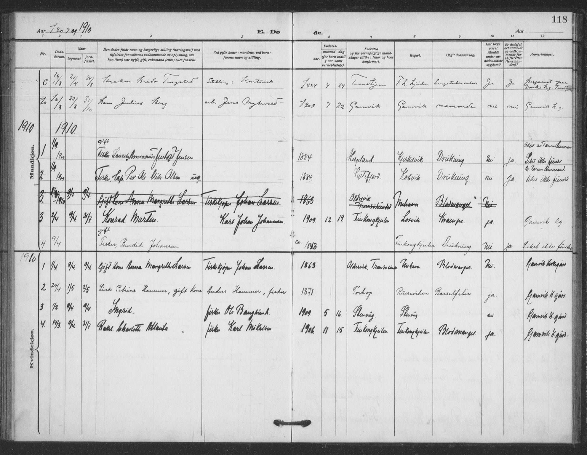 Tana sokneprestkontor, SATØ/S-1334/H/Ha/L0008kirke: Parish register (official) no. 8, 1908-1920, p. 118