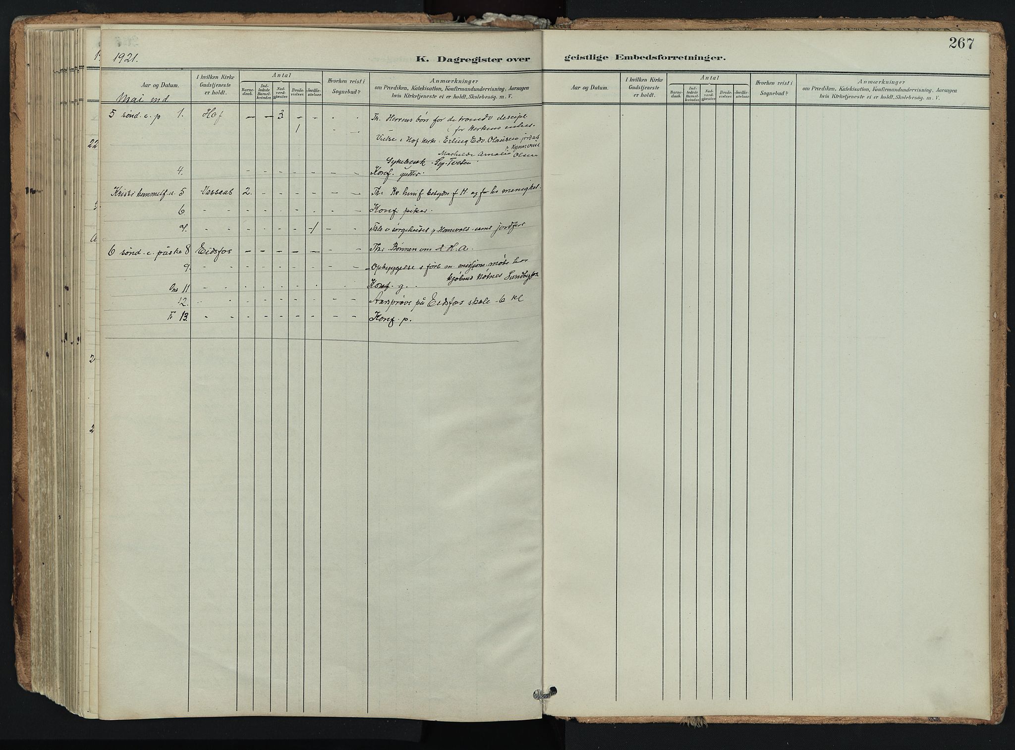Hof kirkebøker, SAKO/A-64/F/Fa/L0008: Parish register (official) no. I 8, 1902-1921, p. 267