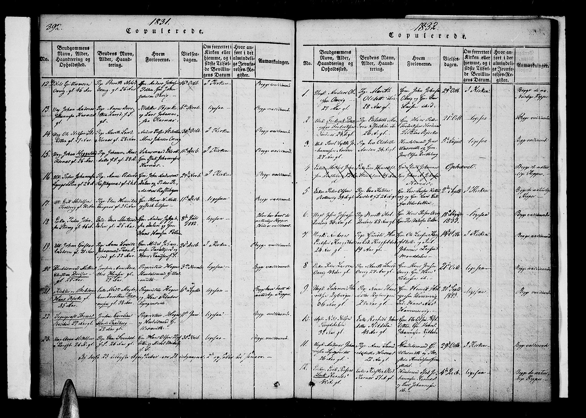 Lyngen sokneprestembete, SATØ/S-1289/H/He/Hea/L0003kirke: Parish register (official) no. 3, 1822-1838, p. 392-393