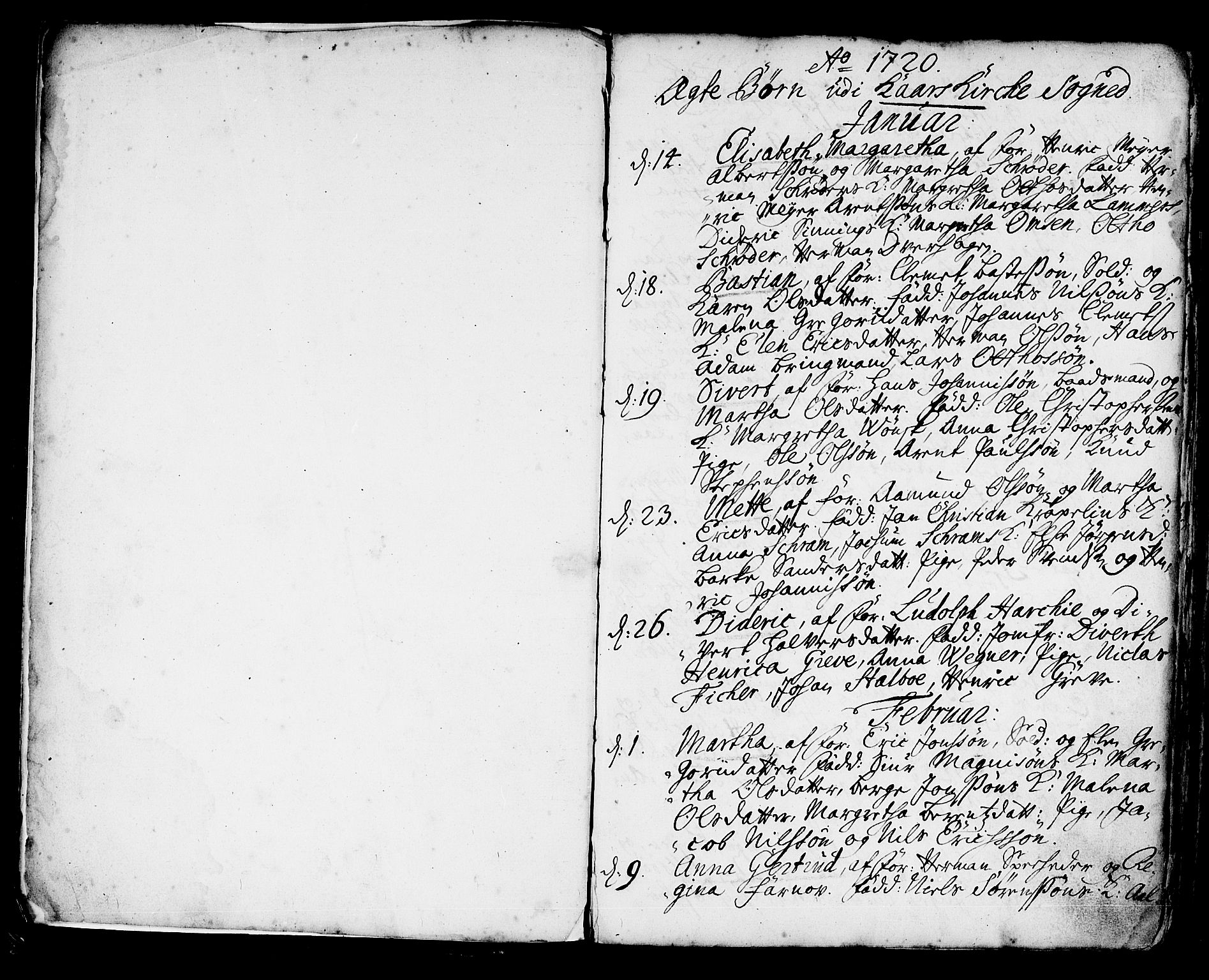 Korskirken sokneprestembete, SAB/A-76101/H/Haa/L0004: Parish register (official) no. A 4, 1720-1750, p. 1