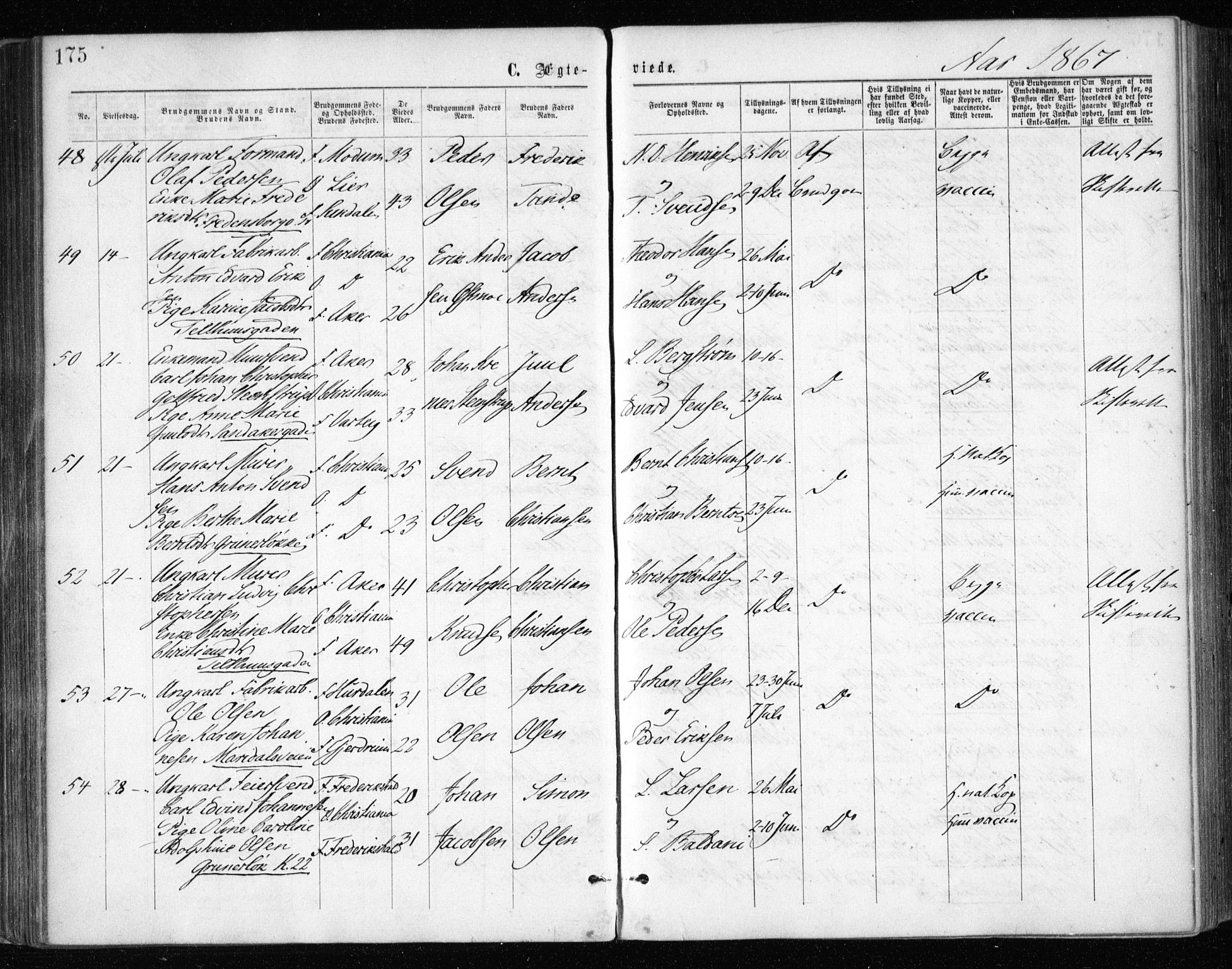 Gamle Aker prestekontor Kirkebøker, SAO/A-10617a/F/L0003: Parish register (official) no. 3, 1865-1873, p. 175