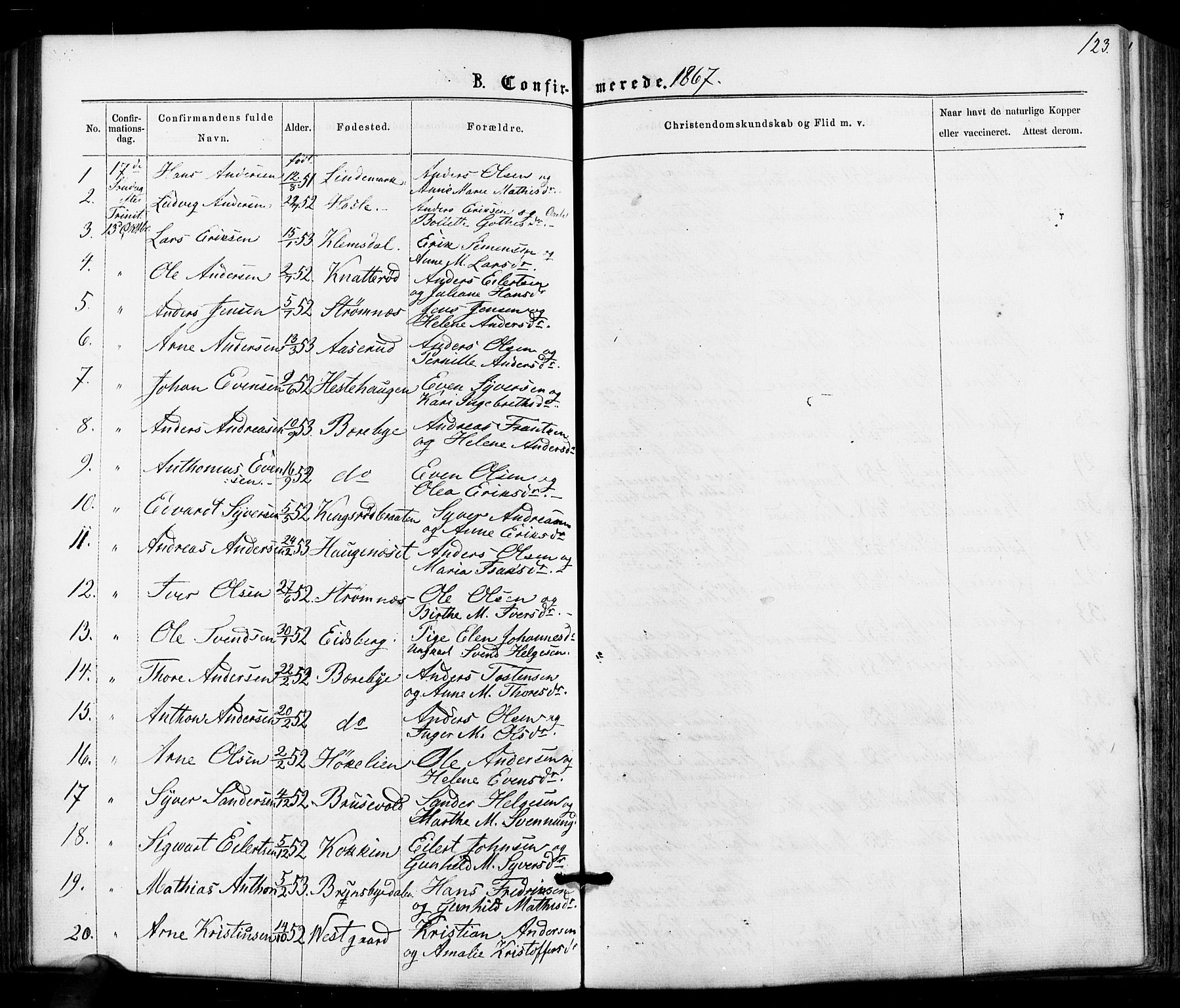 Varteig prestekontor Kirkebøker, SAO/A-10447a/F/Fa/L0001: Parish register (official) no. 1, 1861-1877, p. 123