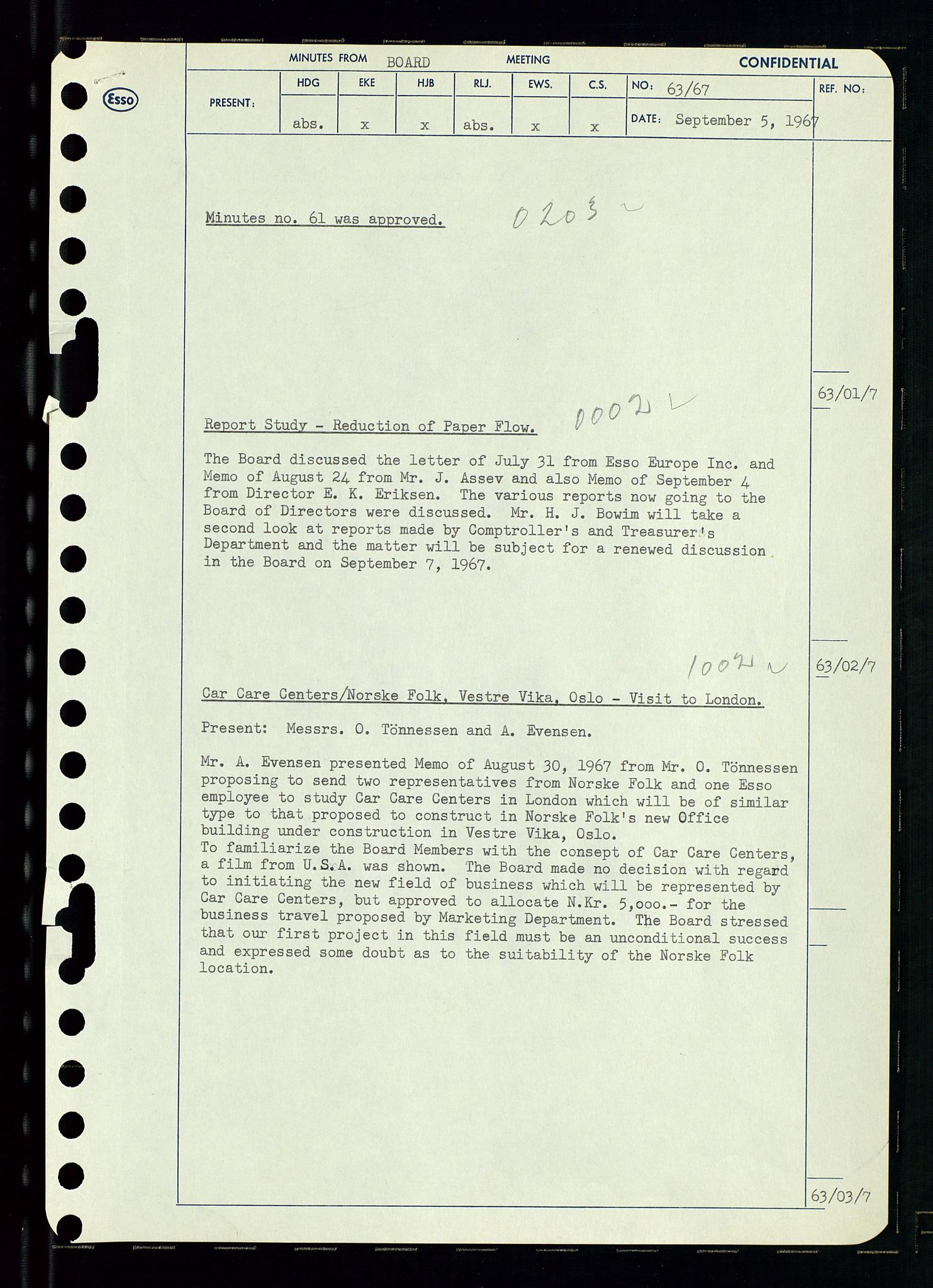 Pa 0982 - Esso Norge A/S, SAST/A-100448/A/Aa/L0002/0003: Den administrerende direksjon Board minutes (styrereferater) / Den administrerende direksjon Board minutes (styrereferater), 1967, p. 131