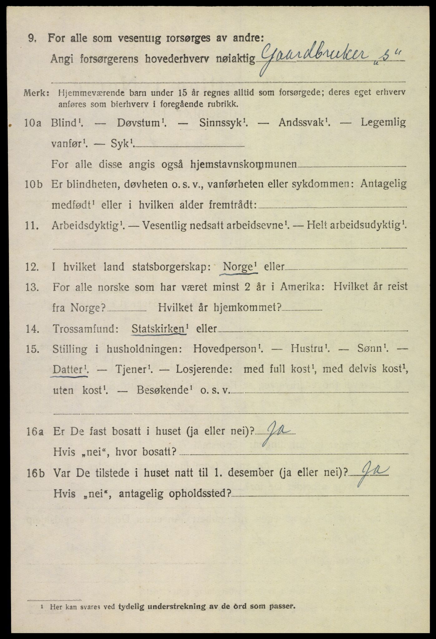 SAK, 1920 census for Bjelland, 1920, p. 1794