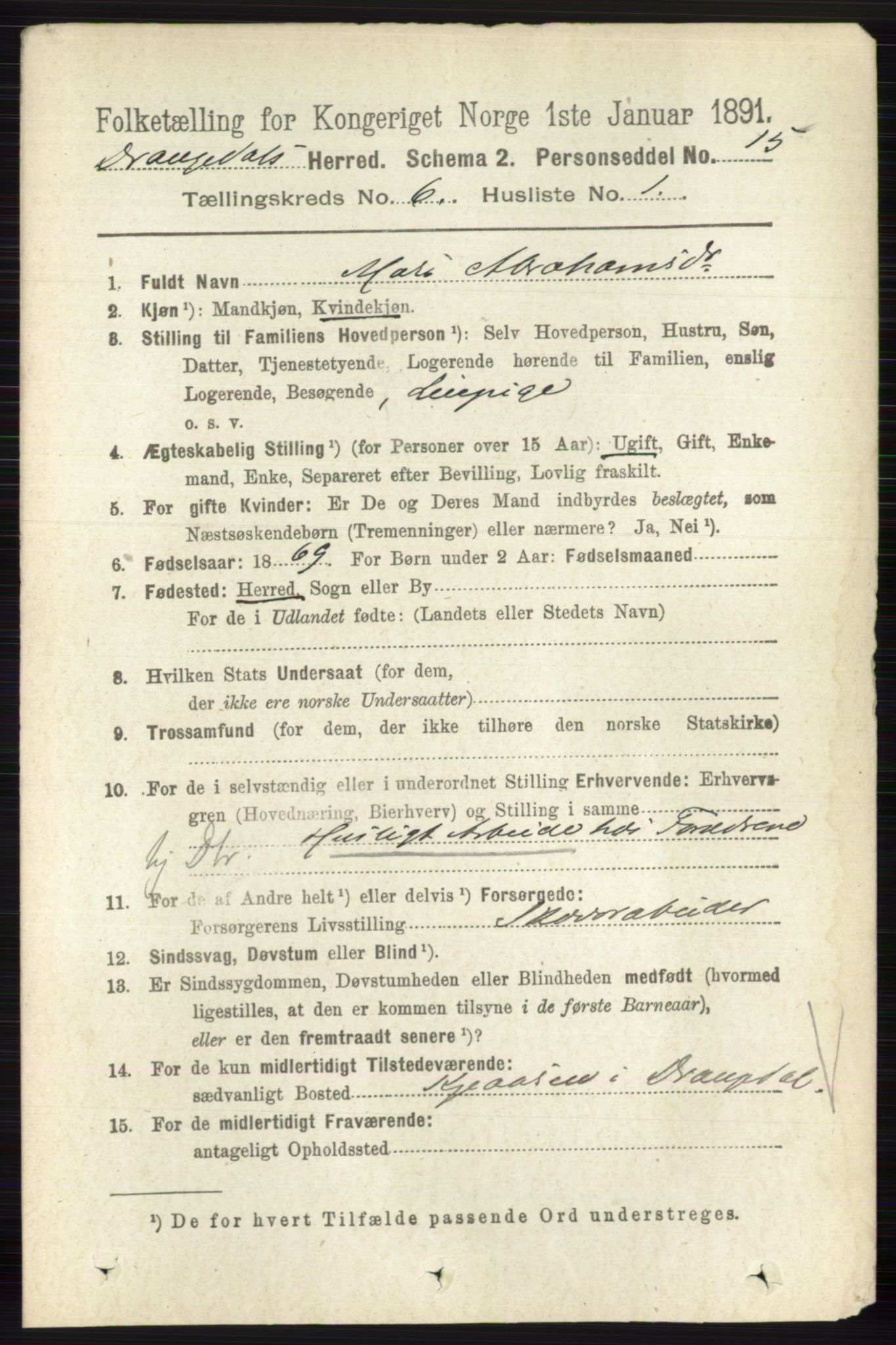 RA, 1891 census for 0817 Drangedal, 1891, p. 1990