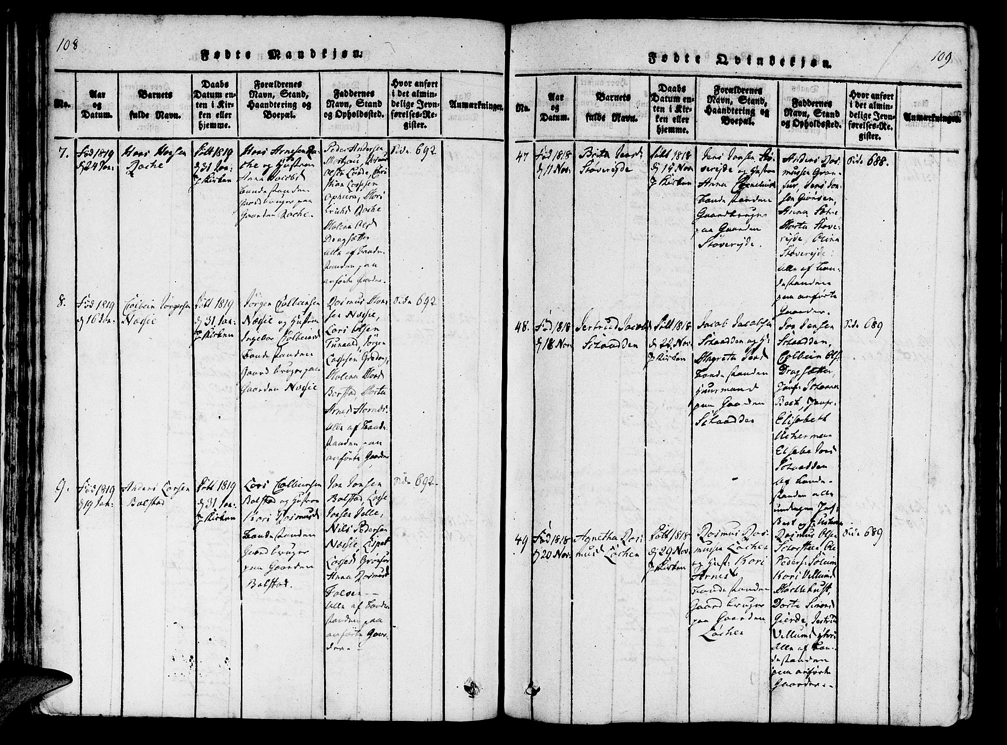 Innvik sokneprestembete, AV/SAB-A-80501: Parish register (official) no. A 2, 1816-1821, p. 108-109