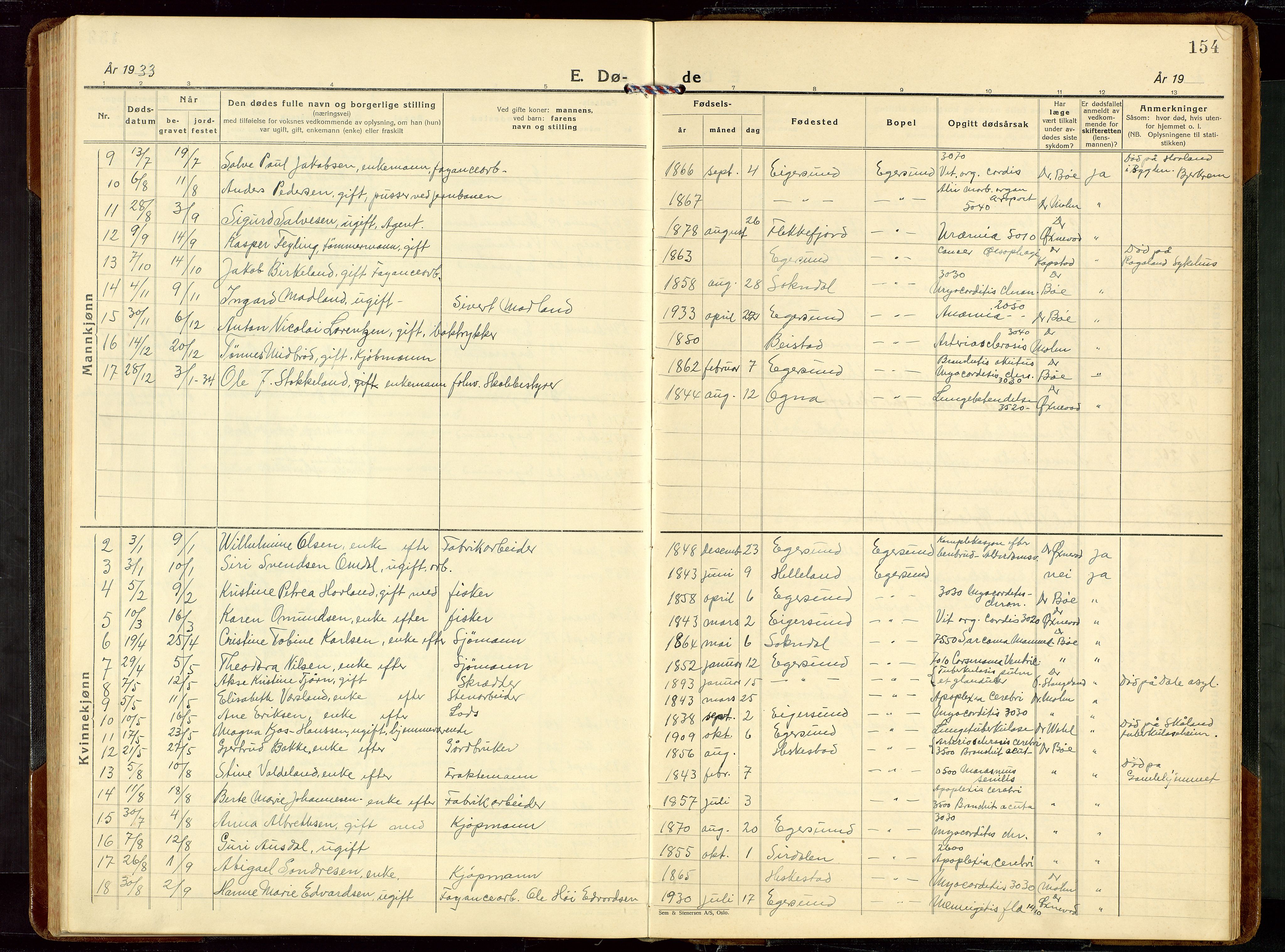 Eigersund sokneprestkontor, AV/SAST-A-101807/S09/L0014: Parish register (copy) no. B 14, 1931-1949, p. 154