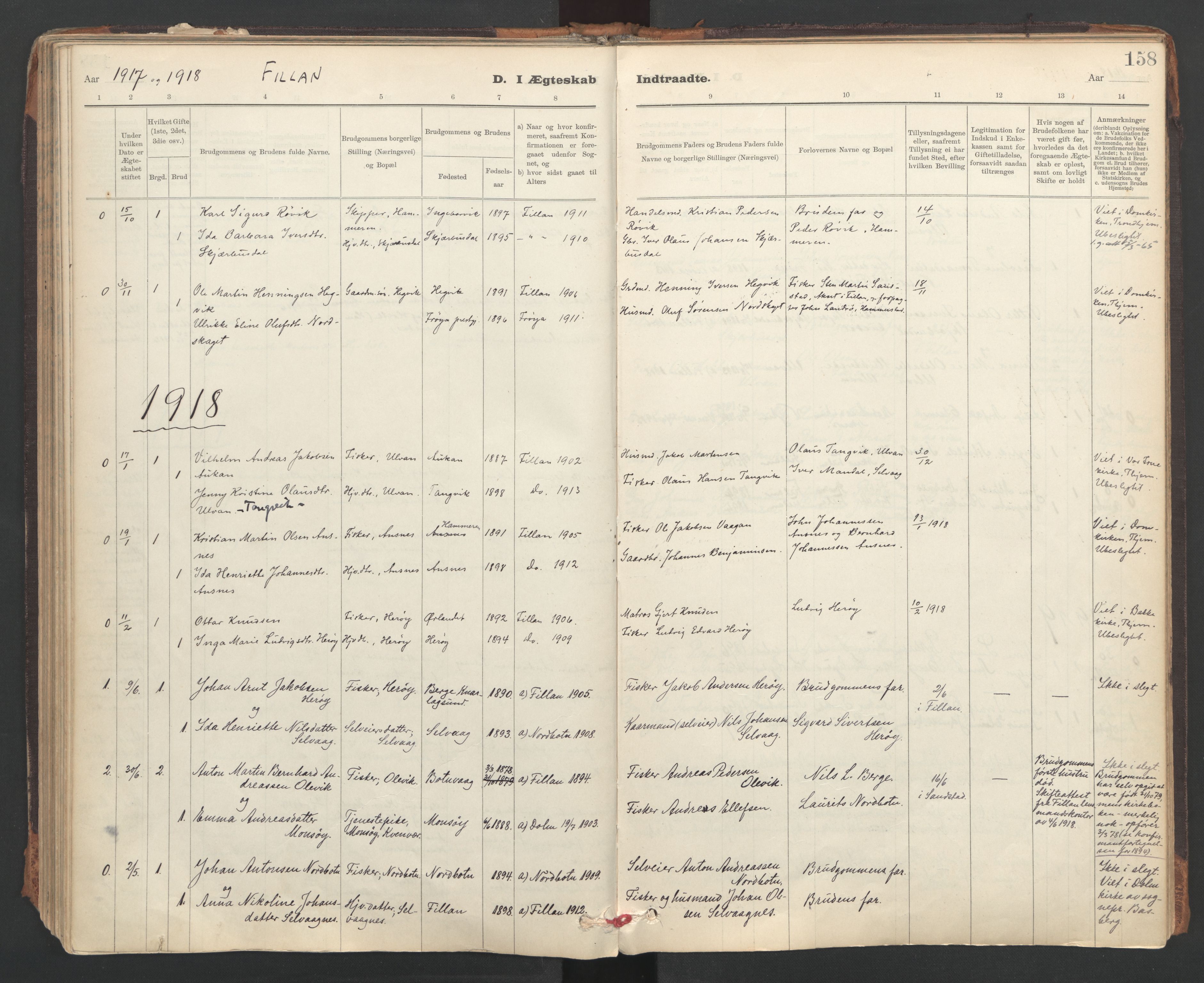 Ministerialprotokoller, klokkerbøker og fødselsregistre - Sør-Trøndelag, SAT/A-1456/637/L0559: Parish register (official) no. 637A02, 1899-1923, p. 158