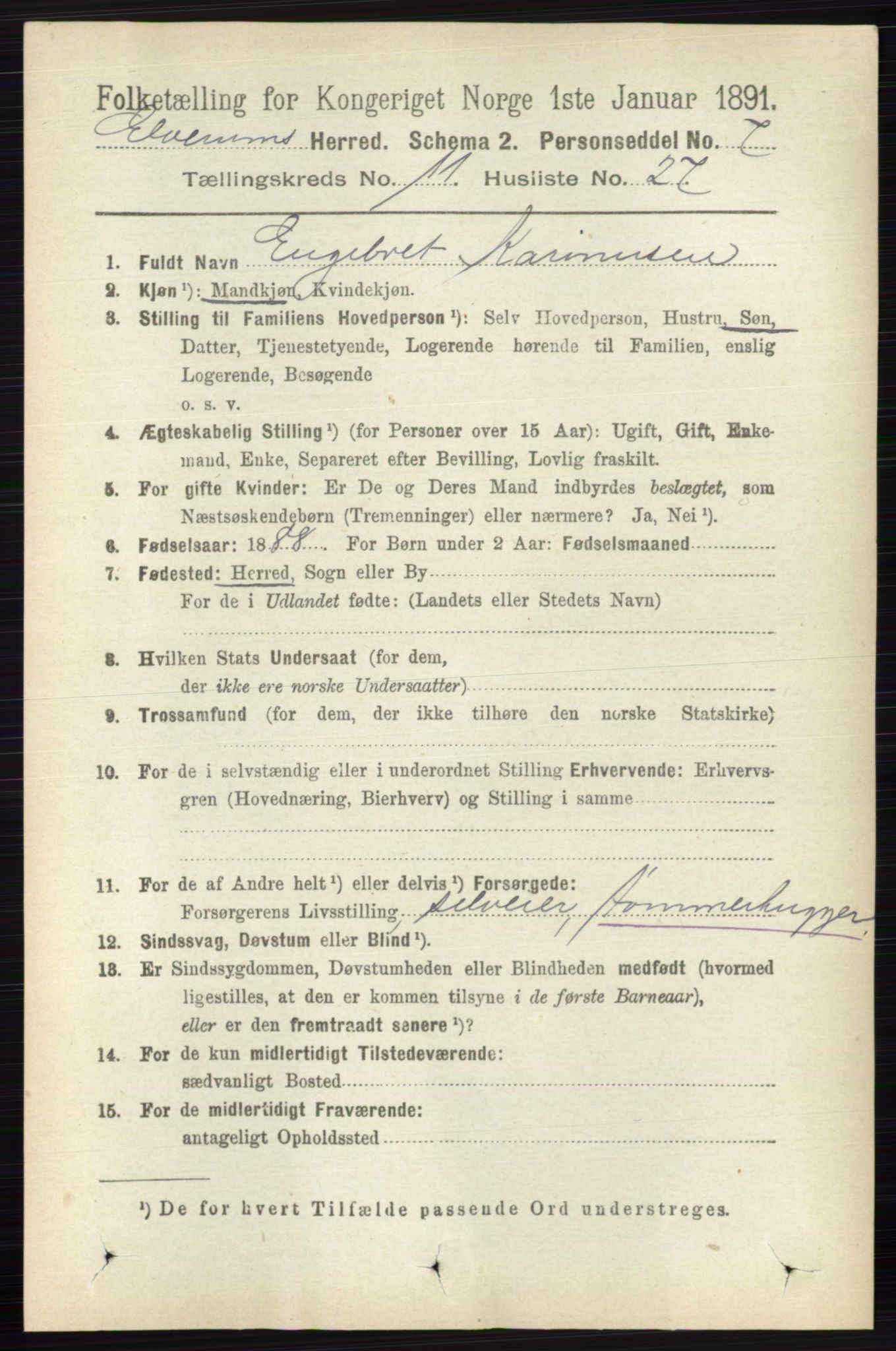 RA, 1891 census for 0427 Elverum, 1891, p. 9189