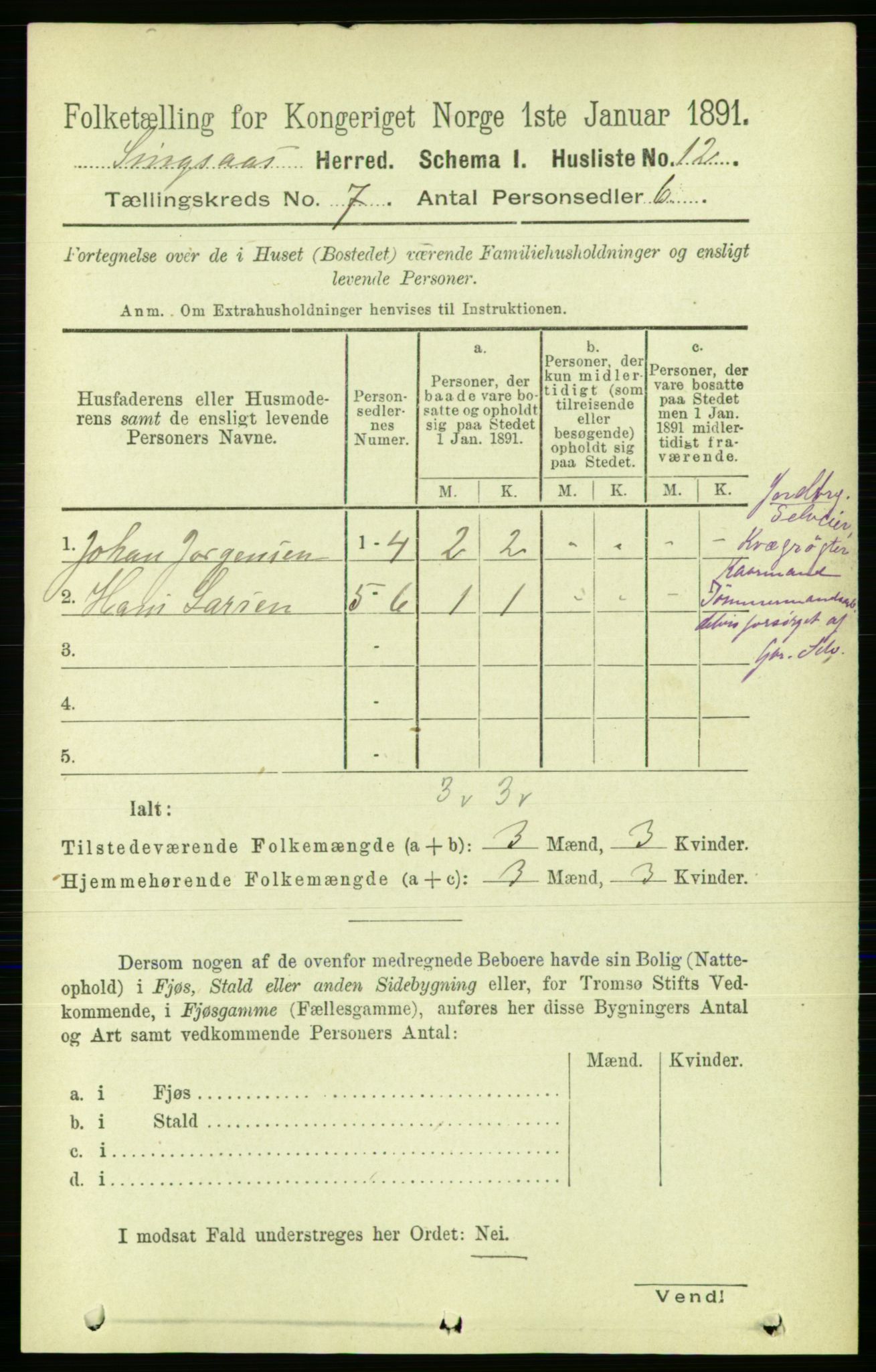 RA, 1891 census for 1646 Singsås, 1891, p. 1573