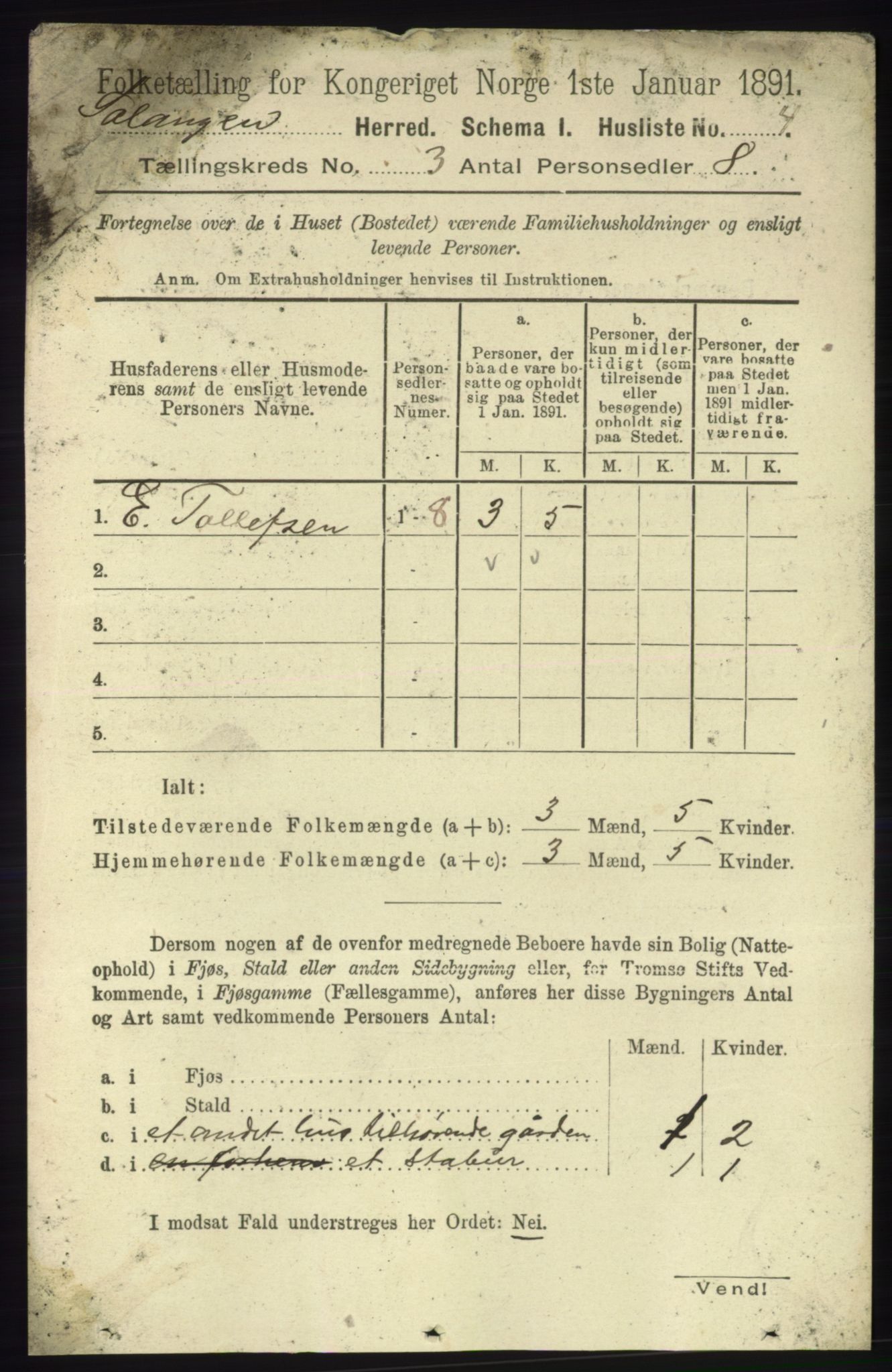 RA, 1891 census for 1921 Salangen, 1891, p. 1150