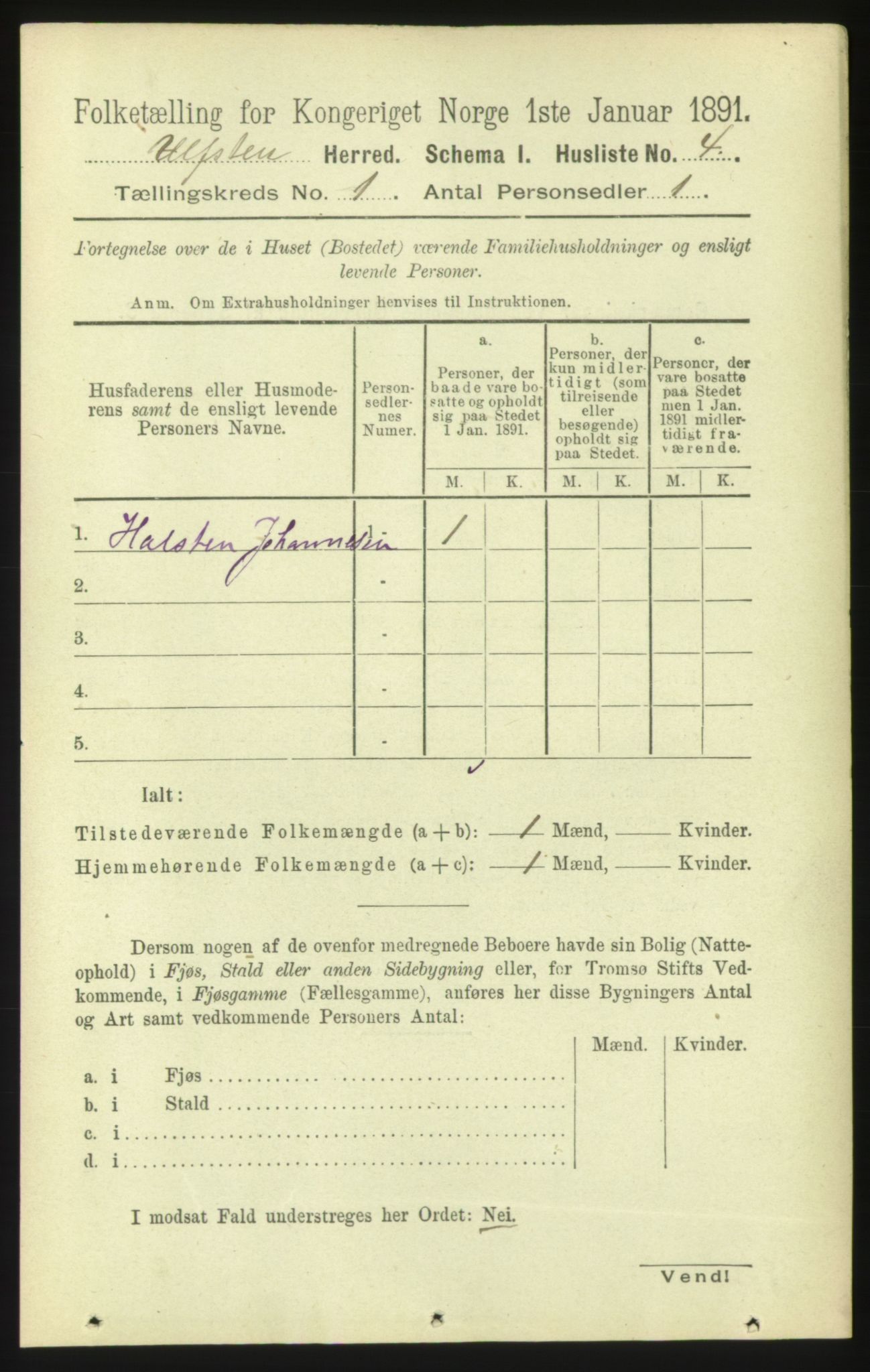 RA, 1891 census for 1516 Ulstein, 1891, p. 33