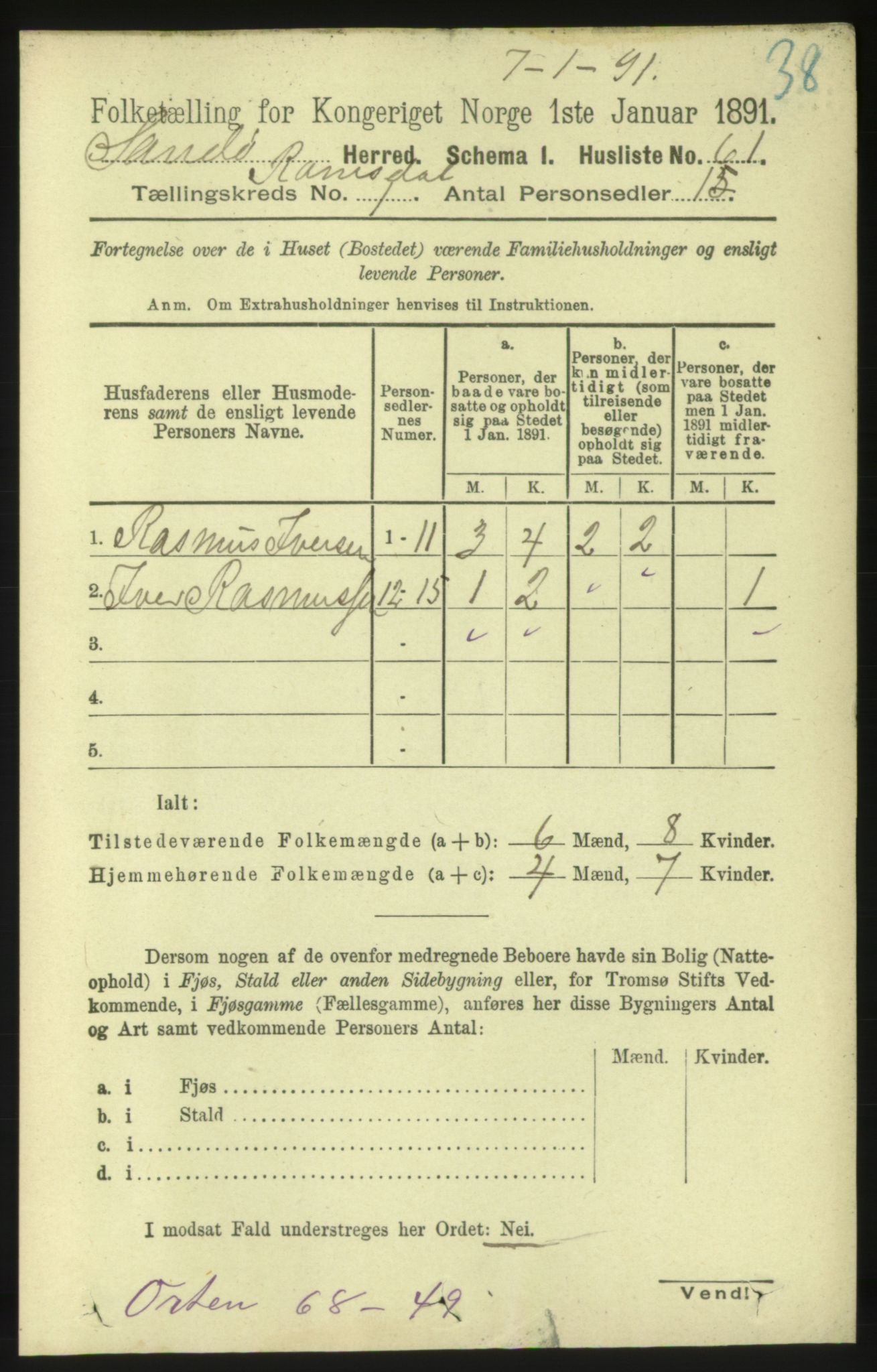 RA, 1891 census for 1546 Sandøy, 1891, p. 73