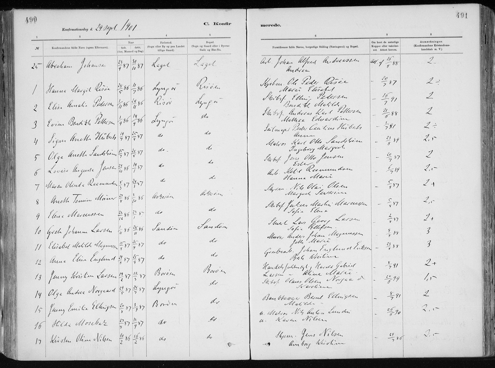 Dypvåg sokneprestkontor, AV/SAK-1111-0007/F/Fa/Faa/L0008: Parish register (official) no. A 8, 1885-1906, p. 490-491