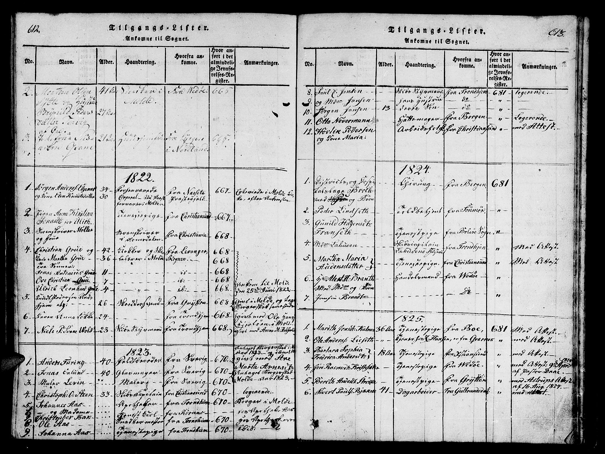 Ministerialprotokoller, klokkerbøker og fødselsregistre - Møre og Romsdal, AV/SAT-A-1454/558/L0700: Parish register (copy) no. 558C01, 1818-1868, p. 612-613