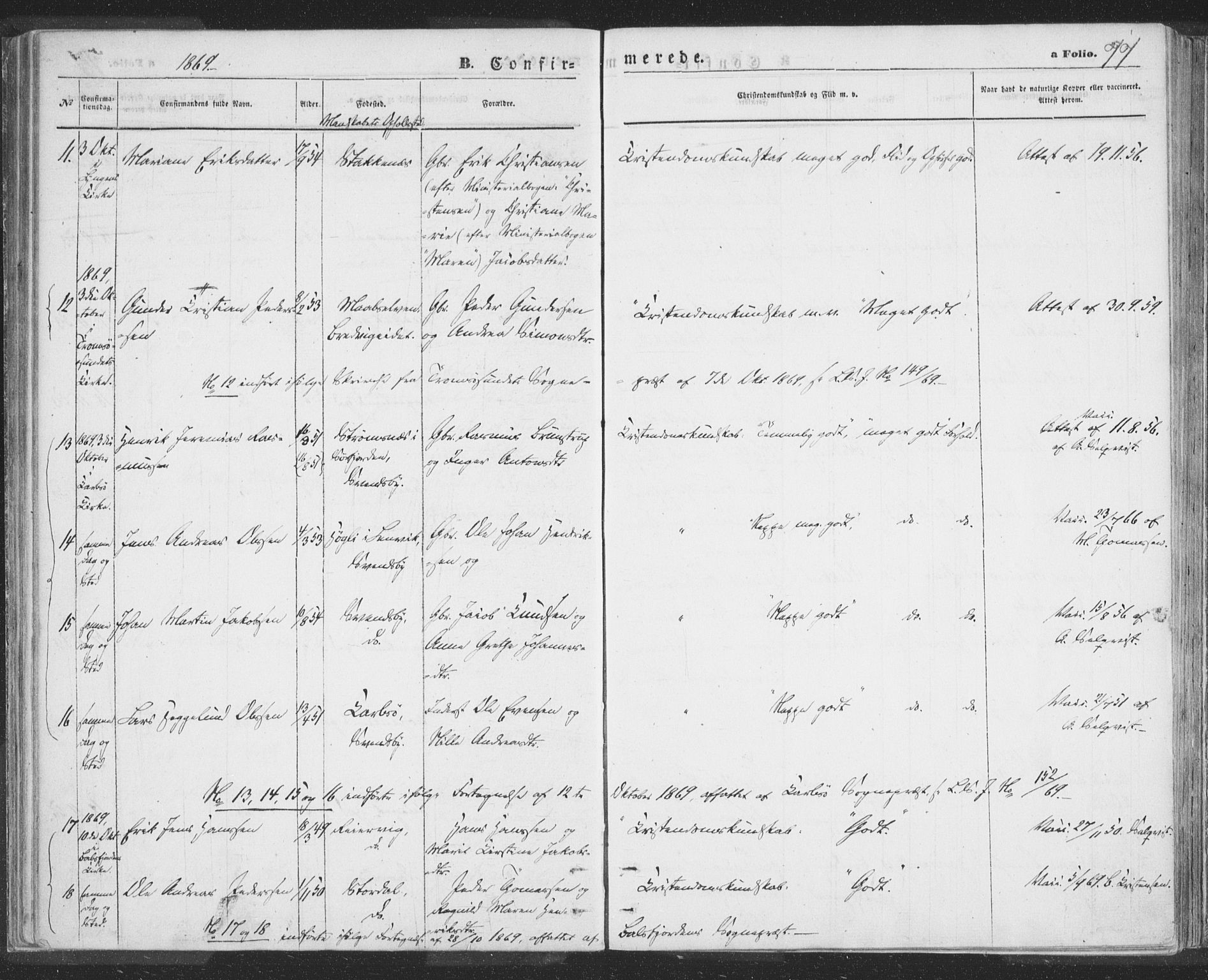 Lyngen sokneprestembete, AV/SATØ-S-1289/H/He/Hea/L0009kirke: Parish register (official) no. 9, 1864-1882, p. 77