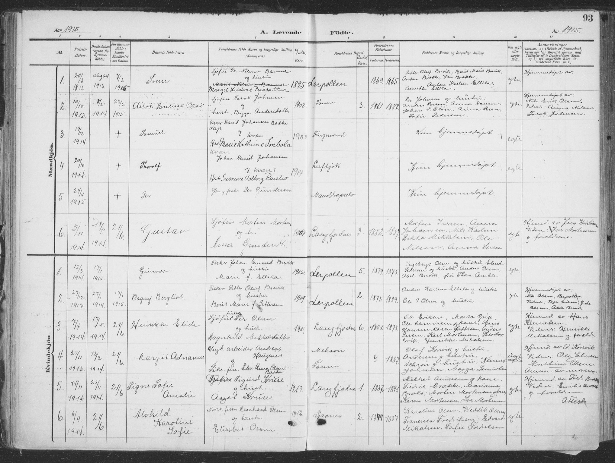 Tana sokneprestkontor, SATØ/S-1334/H/Ha/L0007kirke: Parish register (official) no. 7, 1904-1918, p. 93