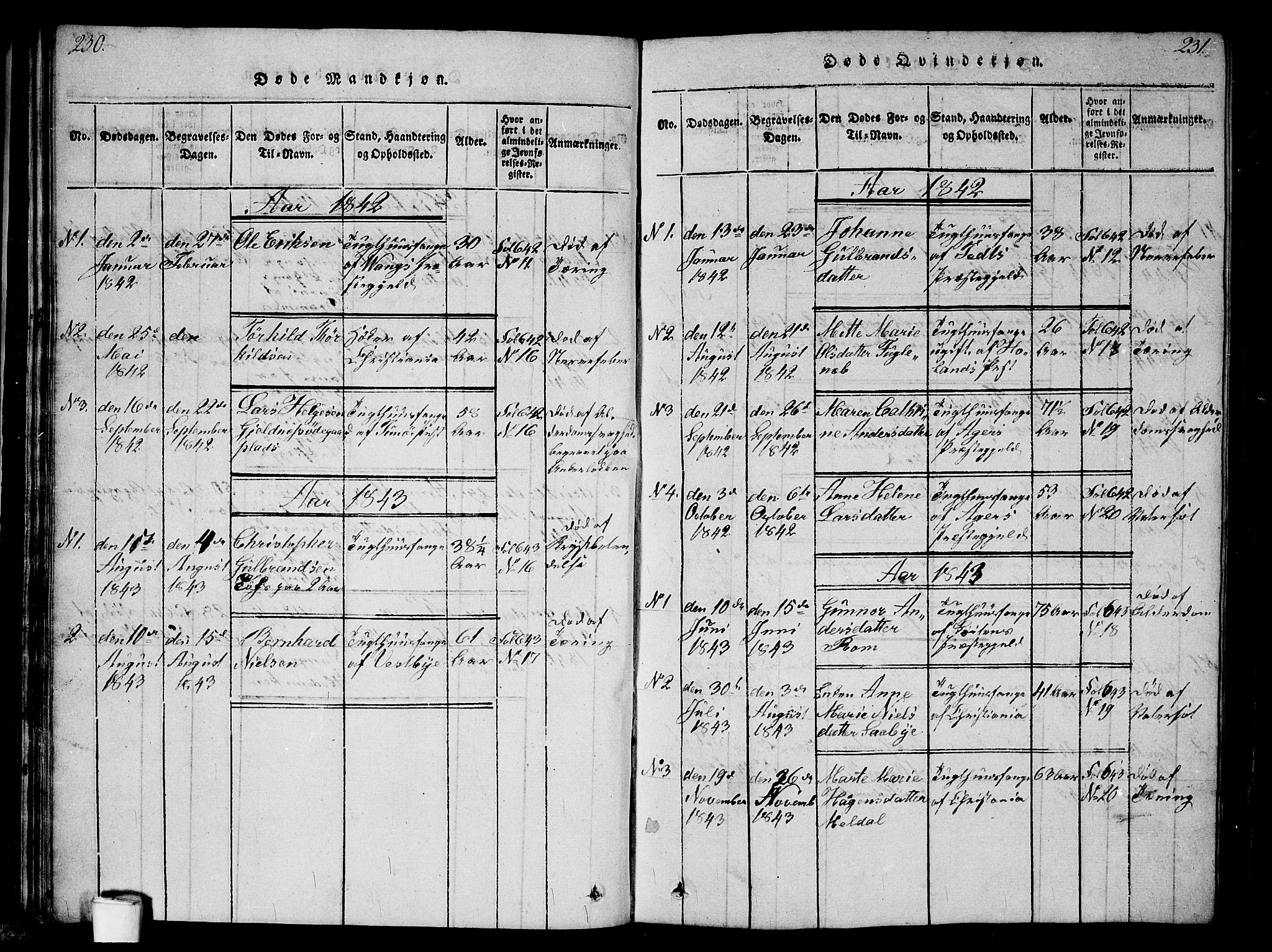 Kristiania tukthusprest Kirkebøker, SAO/A-10881/G/Ga/L0001: Parish register (copy) no. 1, 1818-1857, p. 230-231
