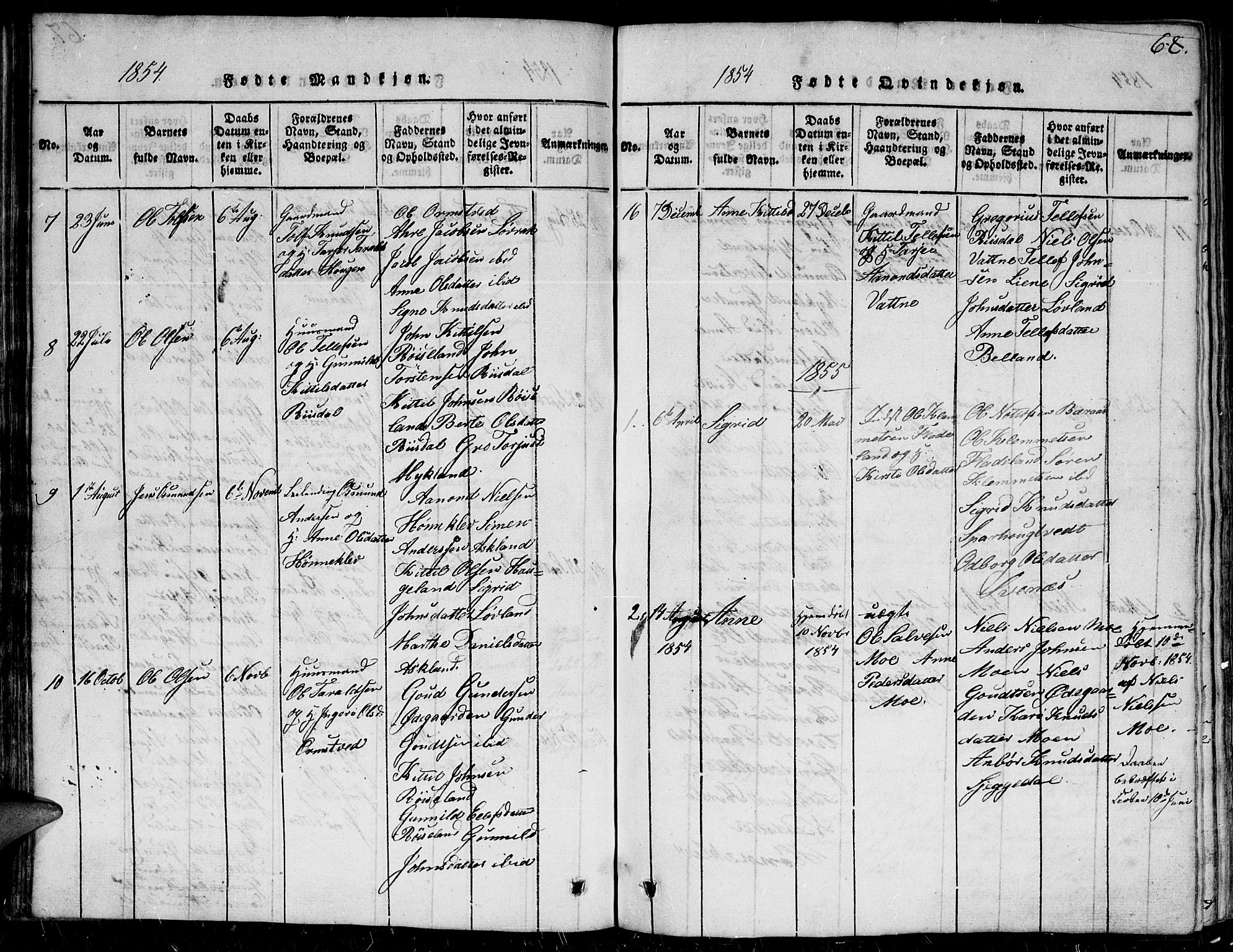 Herefoss sokneprestkontor, SAK/1111-0019/F/Fb/Fbc/L0001: Parish register (copy) no. B 1, 1816-1866, p. 68