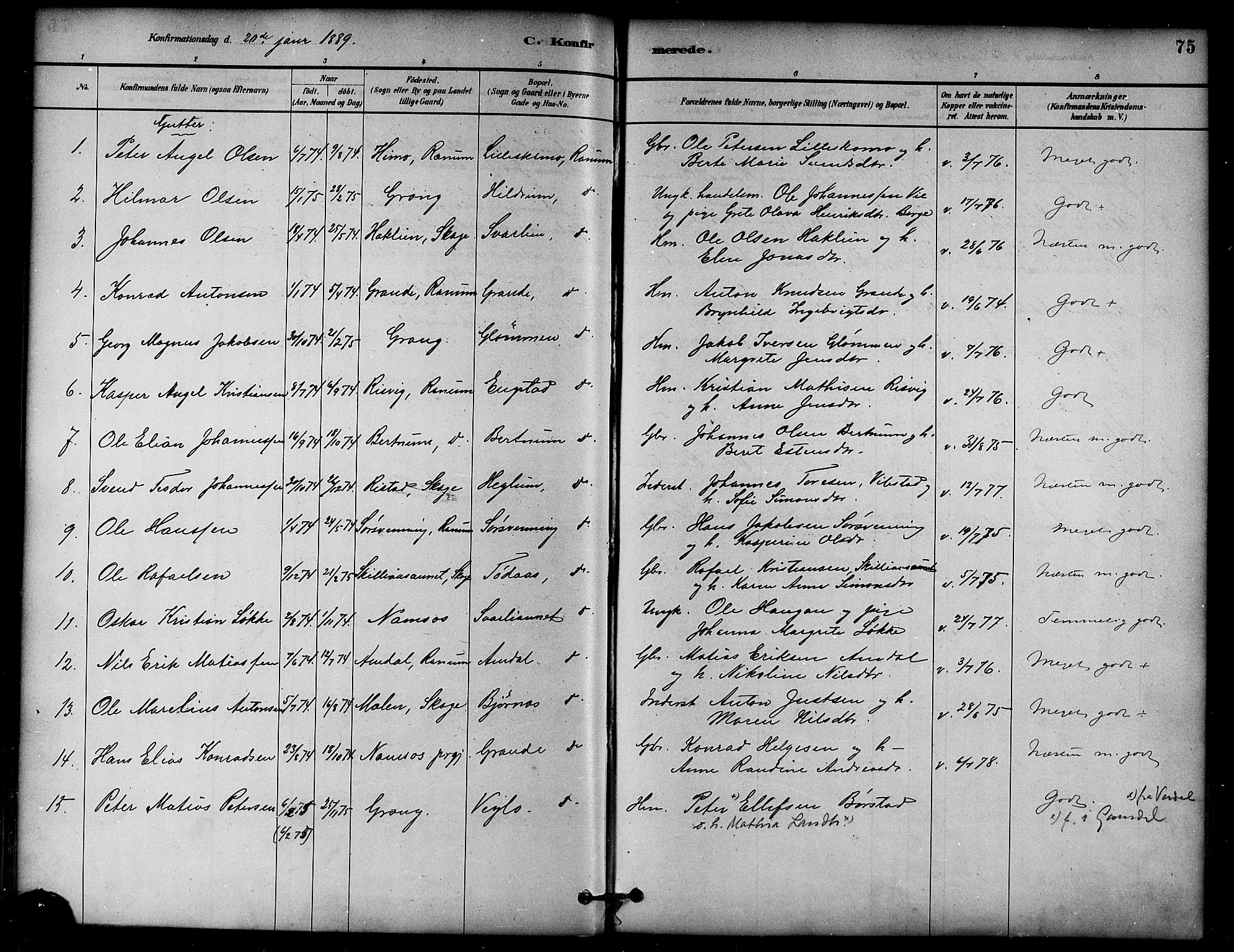 Ministerialprotokoller, klokkerbøker og fødselsregistre - Nord-Trøndelag, SAT/A-1458/764/L0555: Parish register (official) no. 764A10, 1881-1896, p. 75