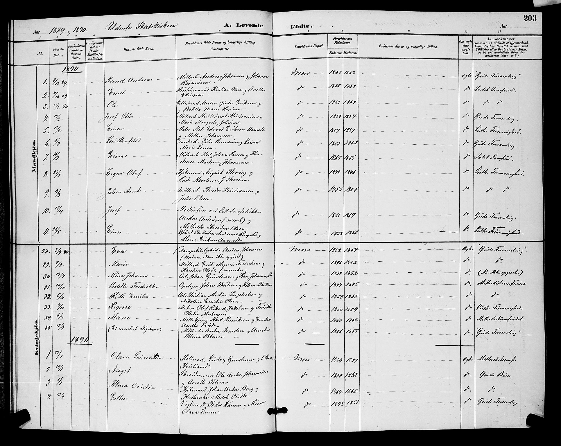 Moss prestekontor Kirkebøker, SAO/A-2003/G/Ga/L0006: Parish register (copy) no. I 6, 1889-1900, p. 203