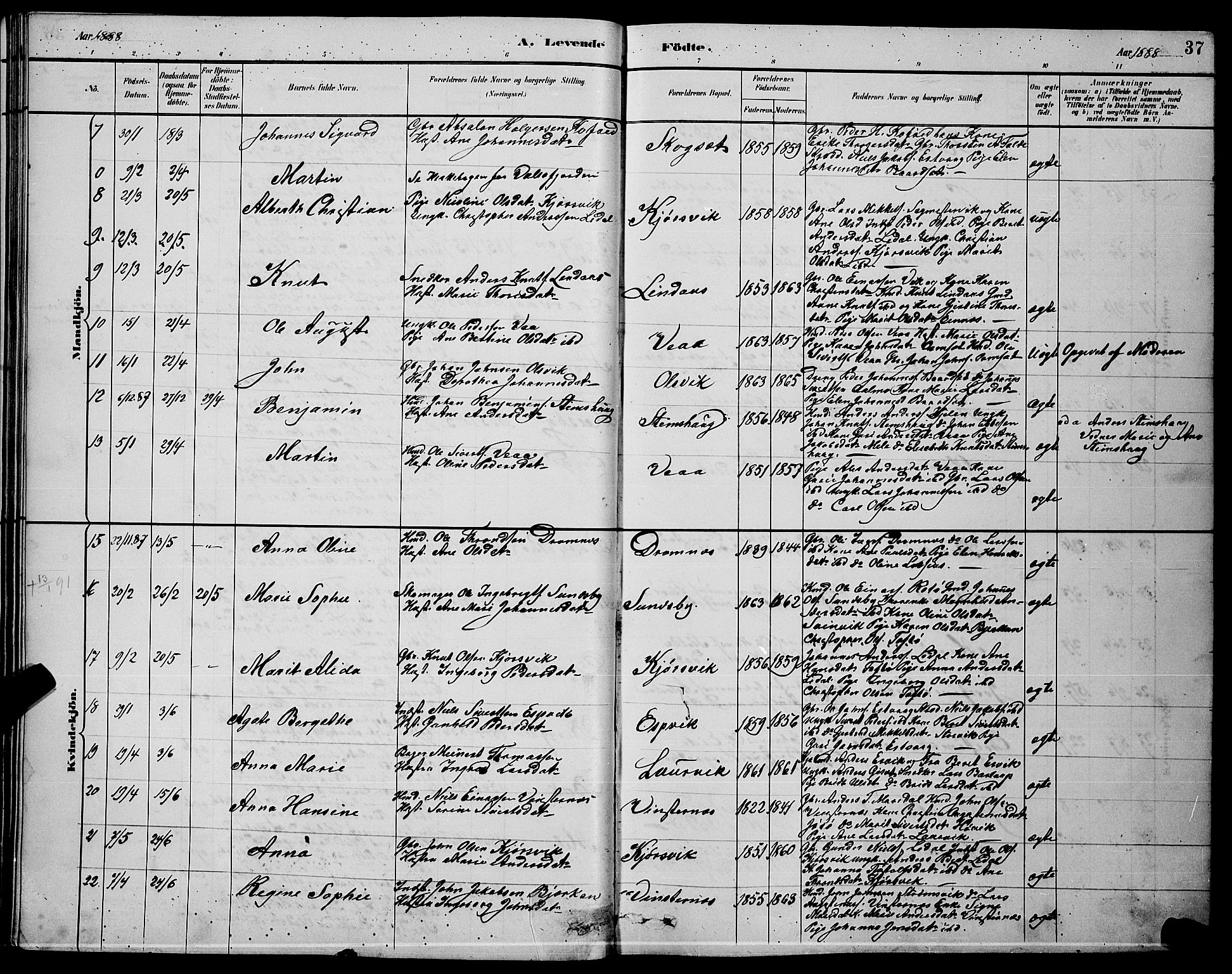 Ministerialprotokoller, klokkerbøker og fødselsregistre - Møre og Romsdal, AV/SAT-A-1454/578/L0909: Parish register (copy) no. 578C02, 1882-1900, p. 37