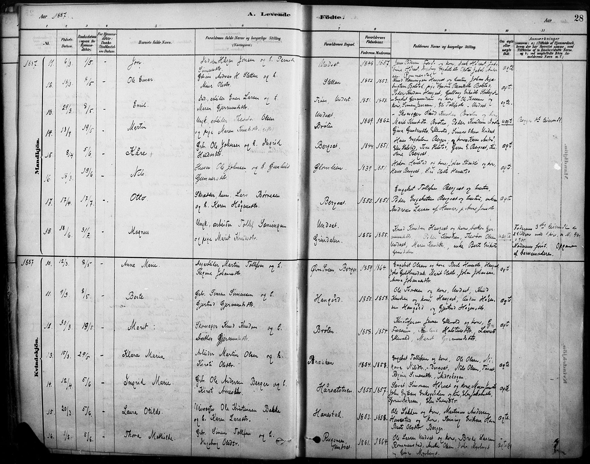 Rendalen prestekontor, AV/SAH-PREST-054/H/Ha/Haa/L0009: Parish register (official) no. 9, 1878-1901, p. 28