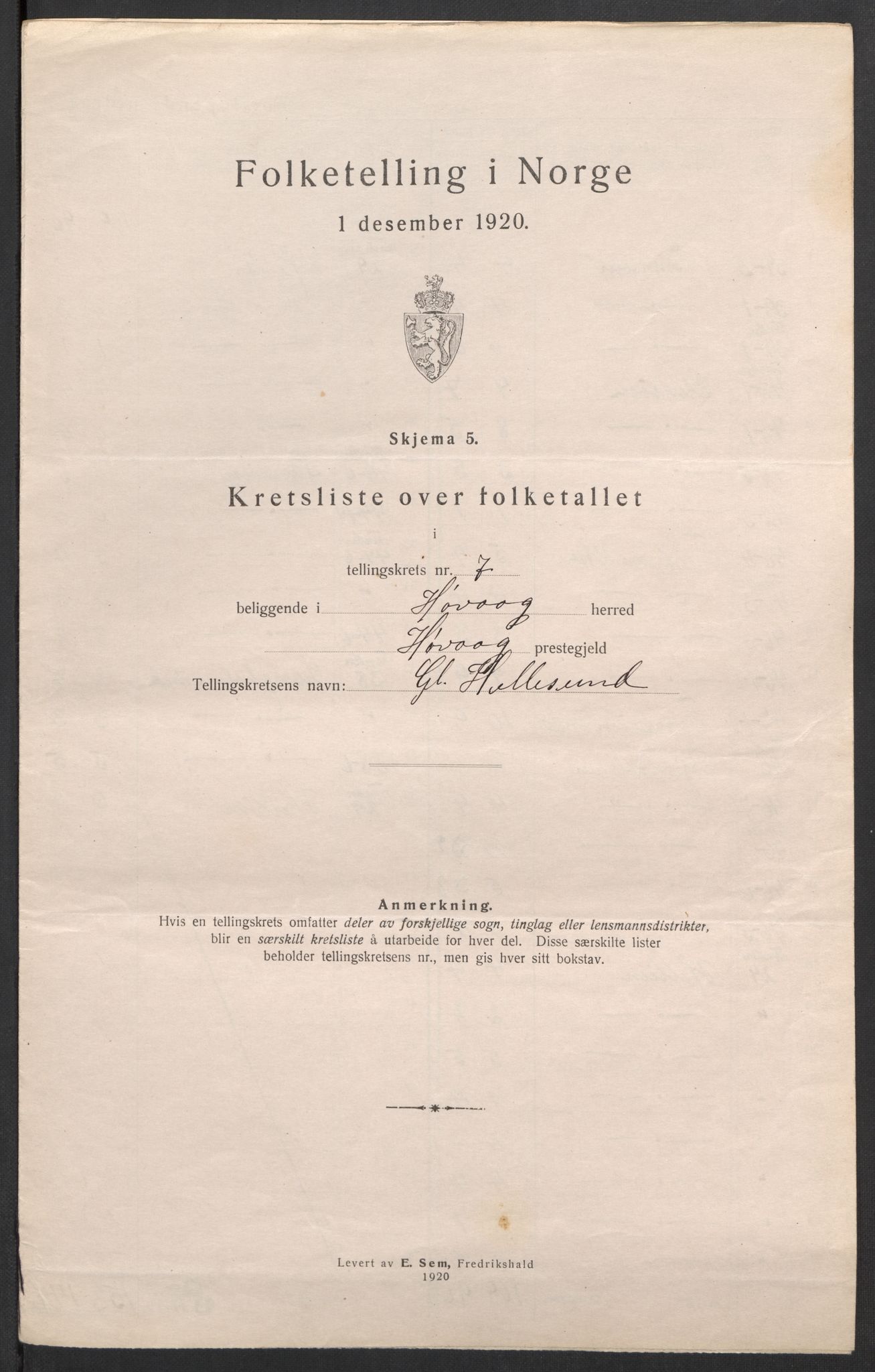 SAK, 1920 census for Høvåg, 1920, p. 24