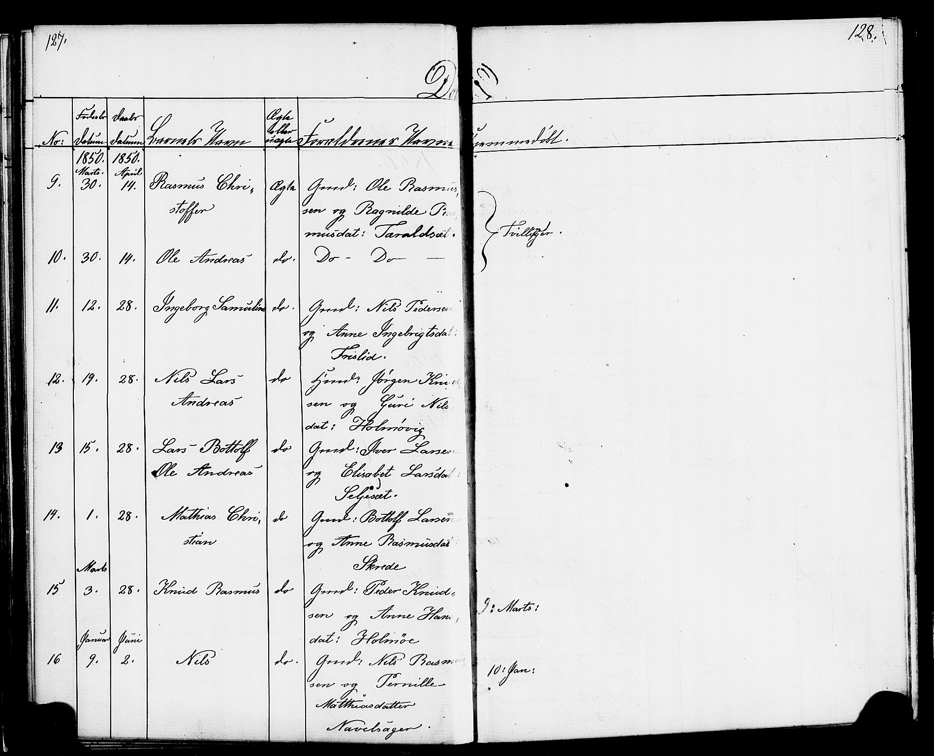 Hornindal sokneprestembete, AV/SAB-A-82401/H/Haa/Haaa/L0001: Parish register (official) no. A 1, 1837-1866, p. 128-129