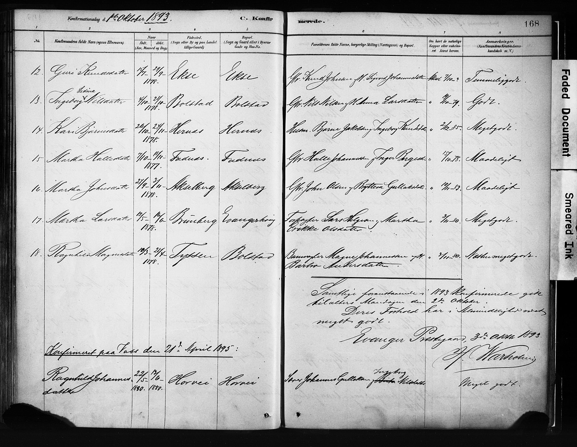 Evanger sokneprestembete, SAB/A-99924: Parish register (official) no. A 1, 1877-1899, p. 168