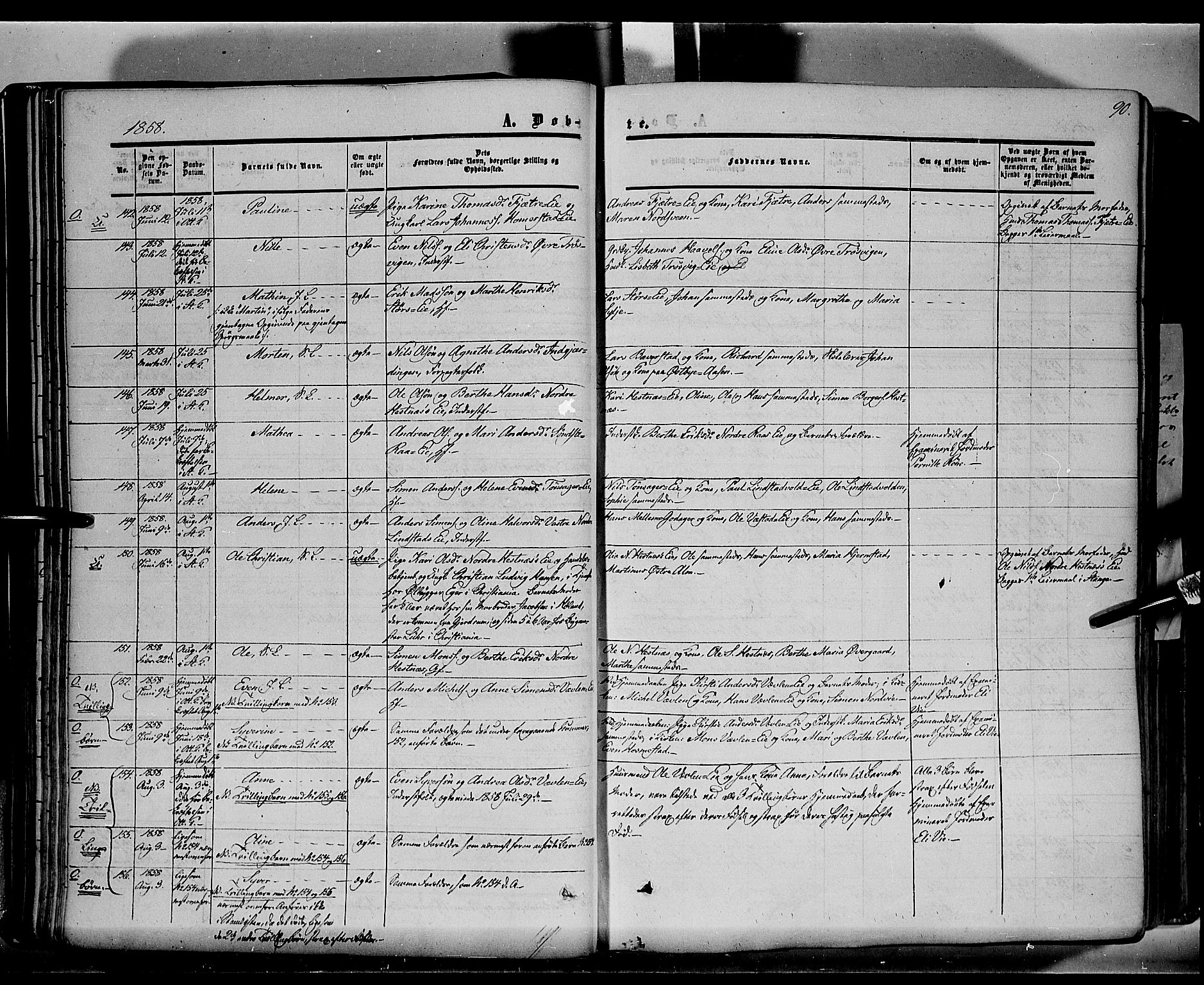 Stange prestekontor, SAH/PREST-002/K/L0012: Parish register (official) no. 12, 1852-1862, p. 90
