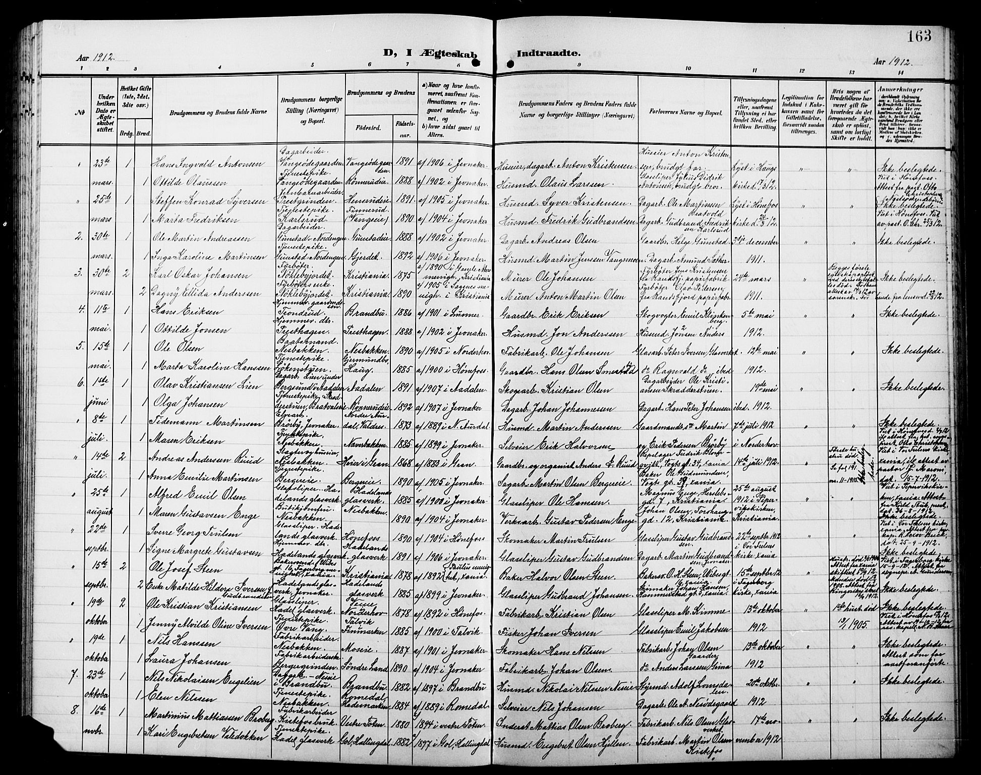 Jevnaker prestekontor, SAH/PREST-116/H/Ha/Hab/L0004: Parish register (copy) no. 4, 1907-1918, p. 163