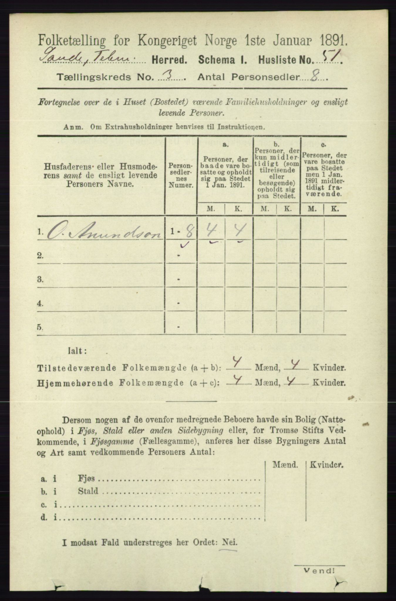 RA, 1891 census for 0822 Sauherad, 1891, p. 719