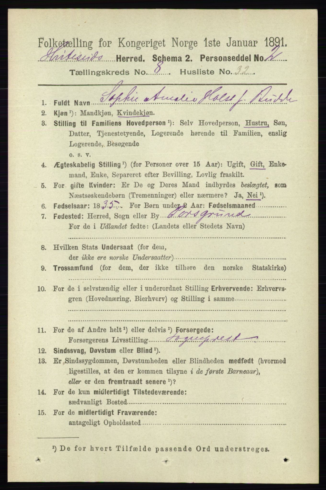 RA, 1891 census for 0829 Kviteseid, 1891, p. 1781