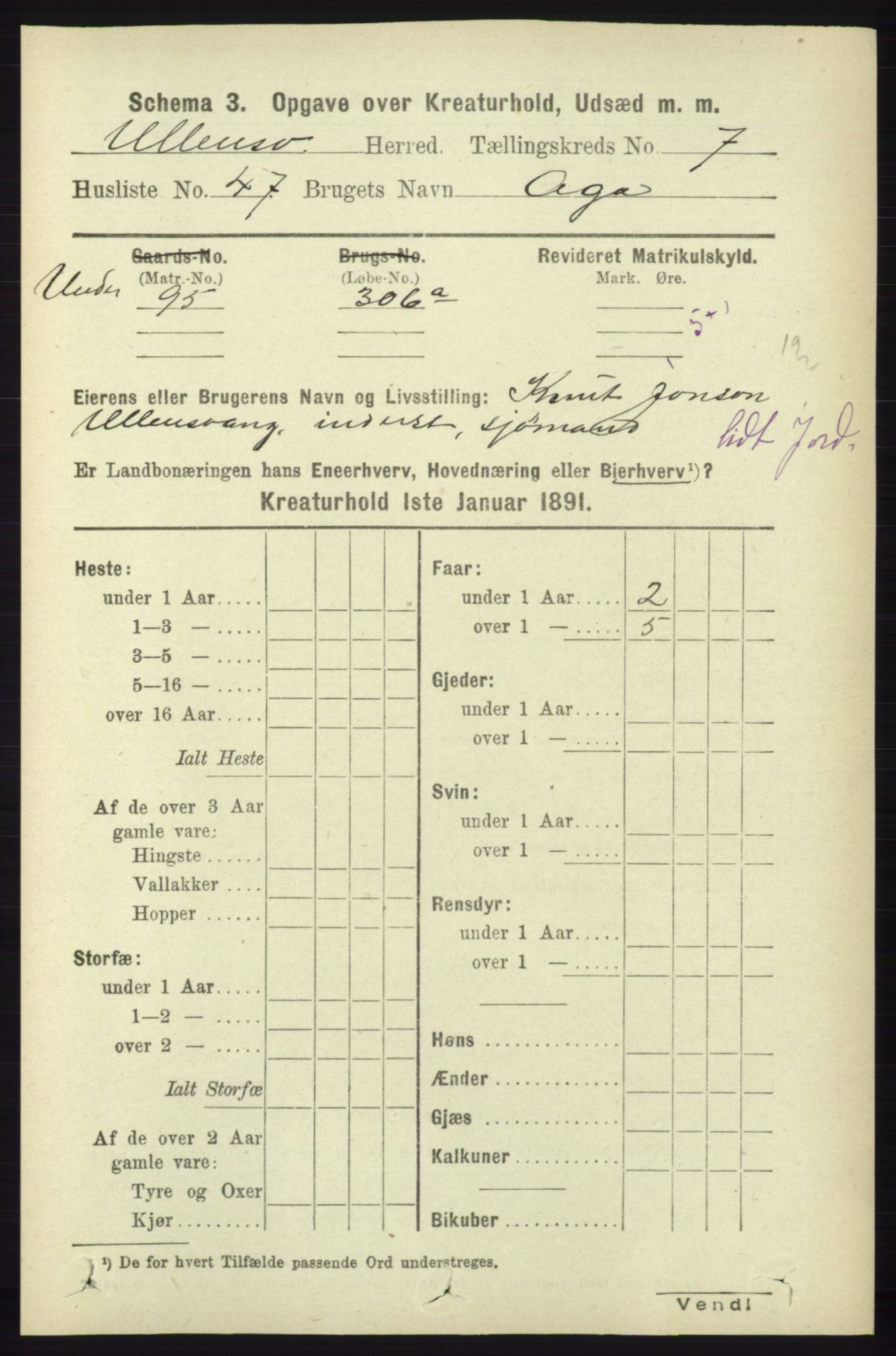 RA, 1891 census for 1230 Ullensvang, 1891, p. 7425