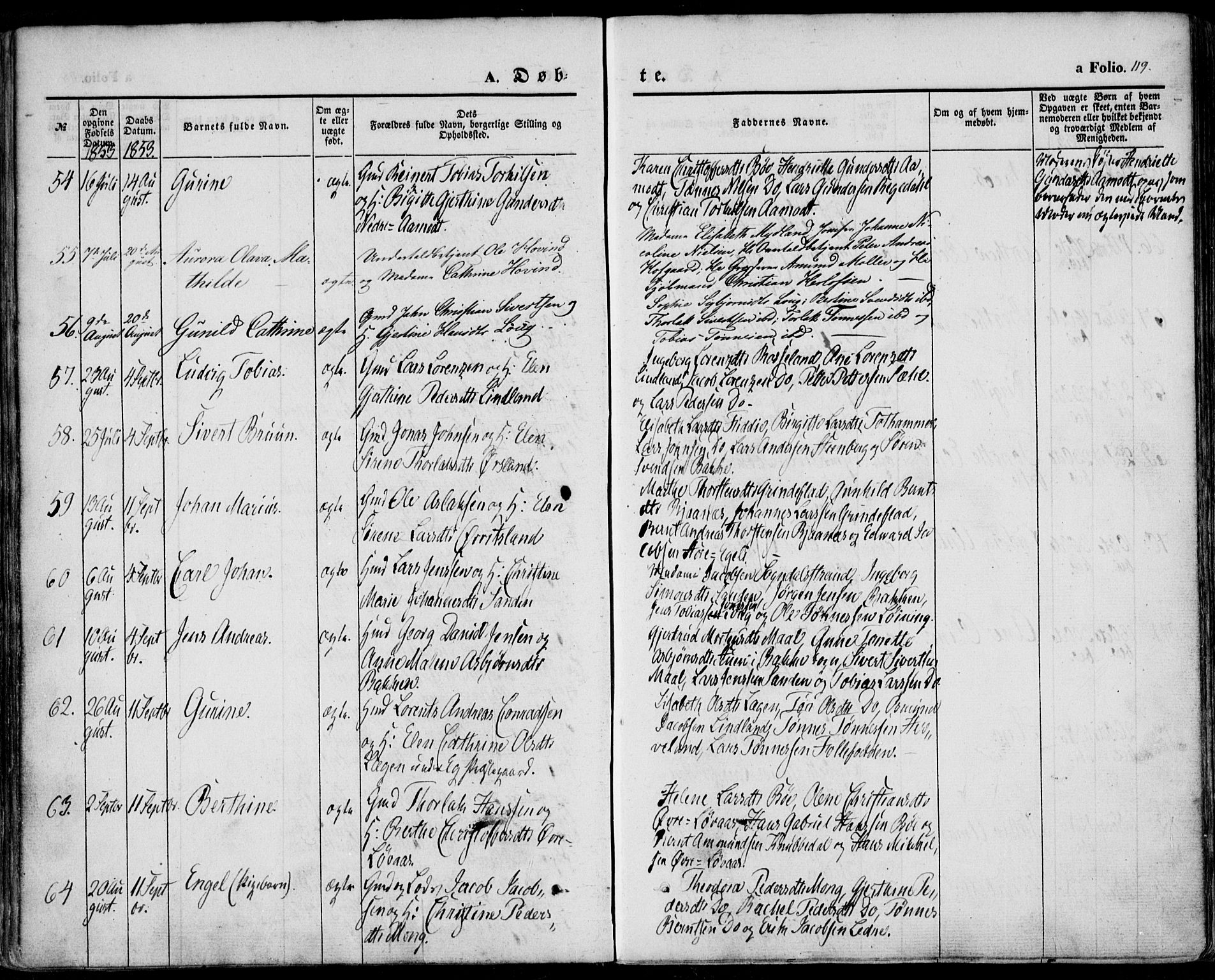 Sokndal sokneprestkontor, AV/SAST-A-101808: Parish register (official) no. A 8.1, 1842-1857, p. 119