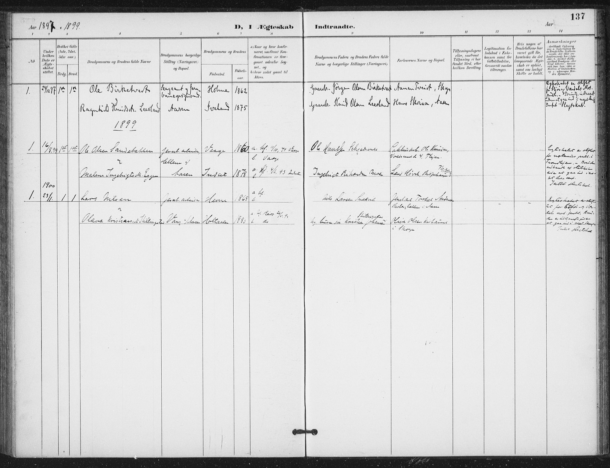 Ministerialprotokoller, klokkerbøker og fødselsregistre - Nord-Trøndelag, SAT/A-1458/714/L0131: Parish register (official) no. 714A02, 1896-1918, p. 137