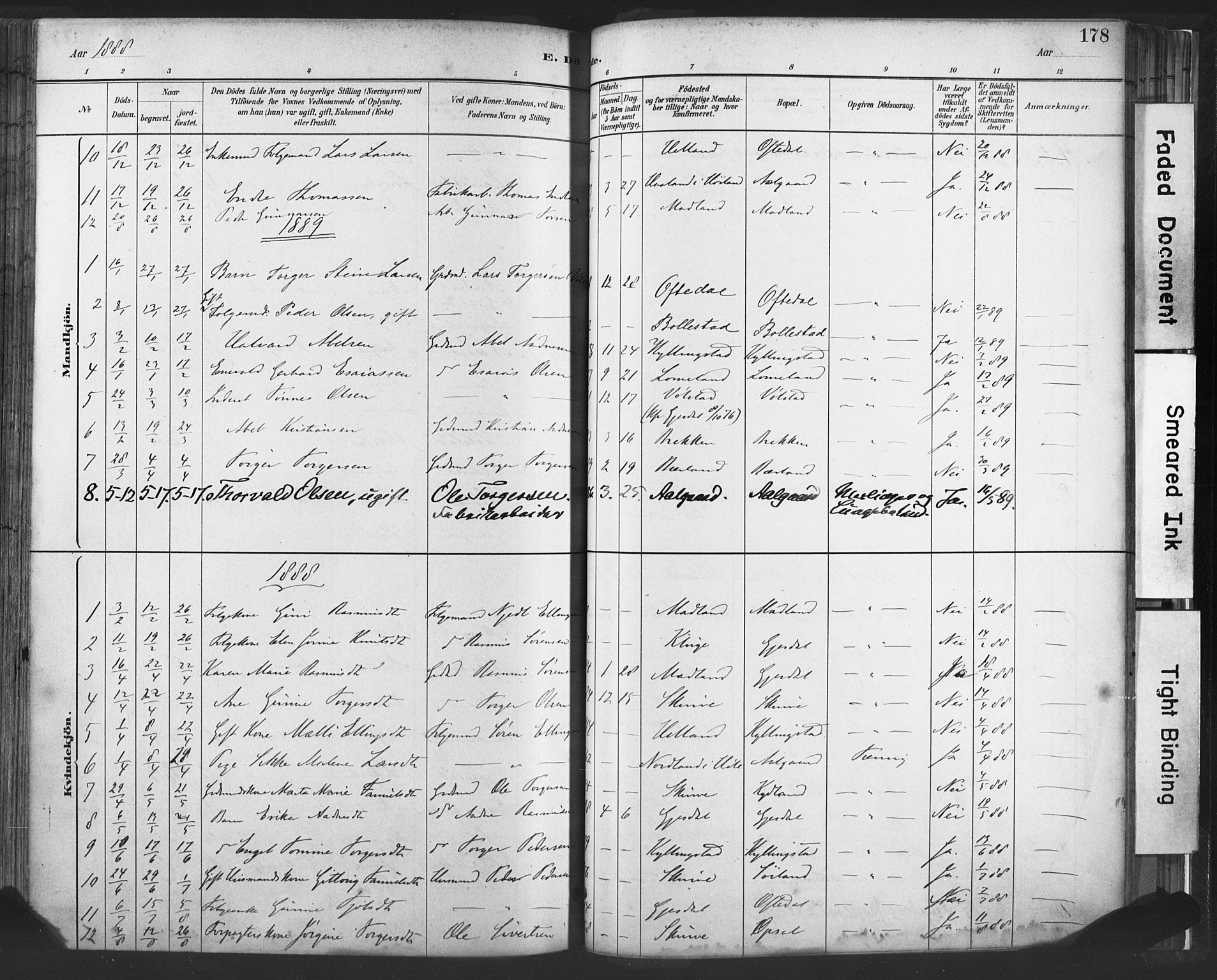 Lye sokneprestkontor, SAST/A-101794/001/30BA/L0010: Parish register (official) no. A 10, 1881-1896, p. 178