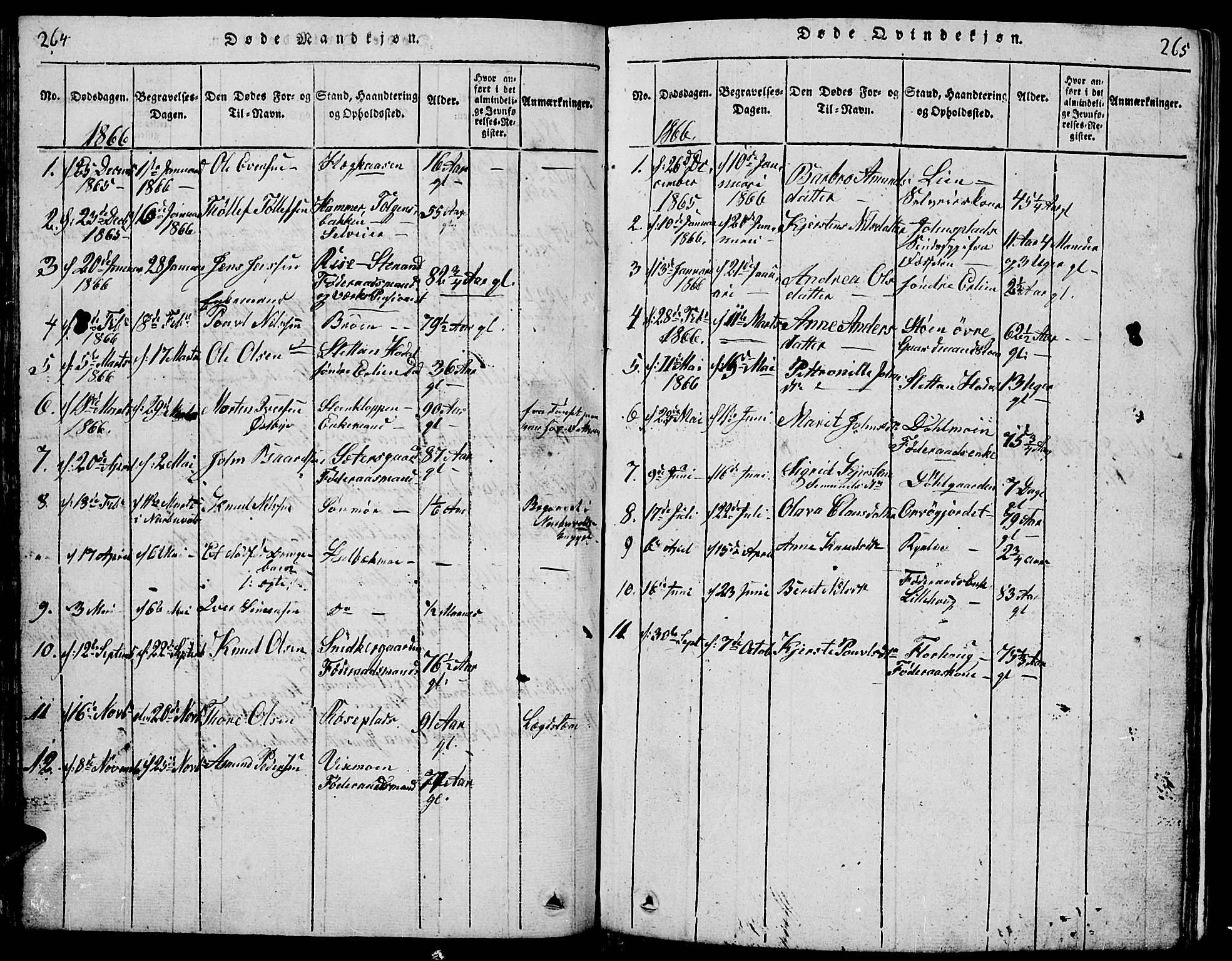 Tolga prestekontor, AV/SAH-PREST-062/L/L0001: Parish register (copy) no. 1, 1814-1877, p. 264-265