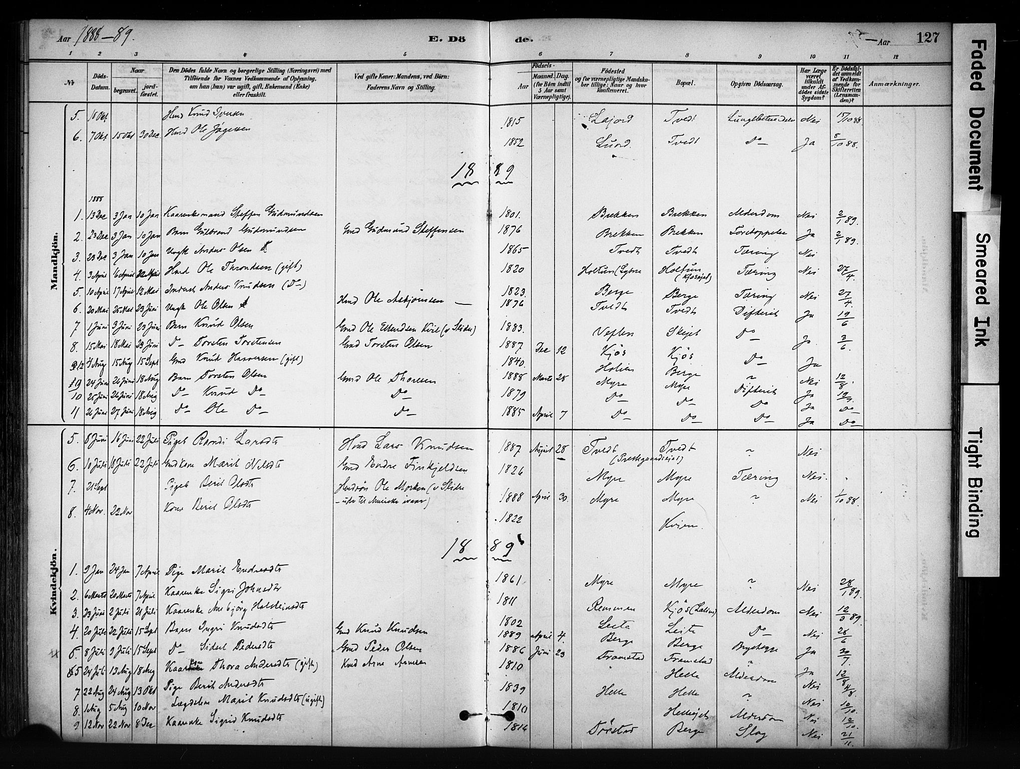 Vang prestekontor, Valdres, SAH/PREST-140/H/Ha/L0009: Parish register (official) no. 9, 1882-1914, p. 127