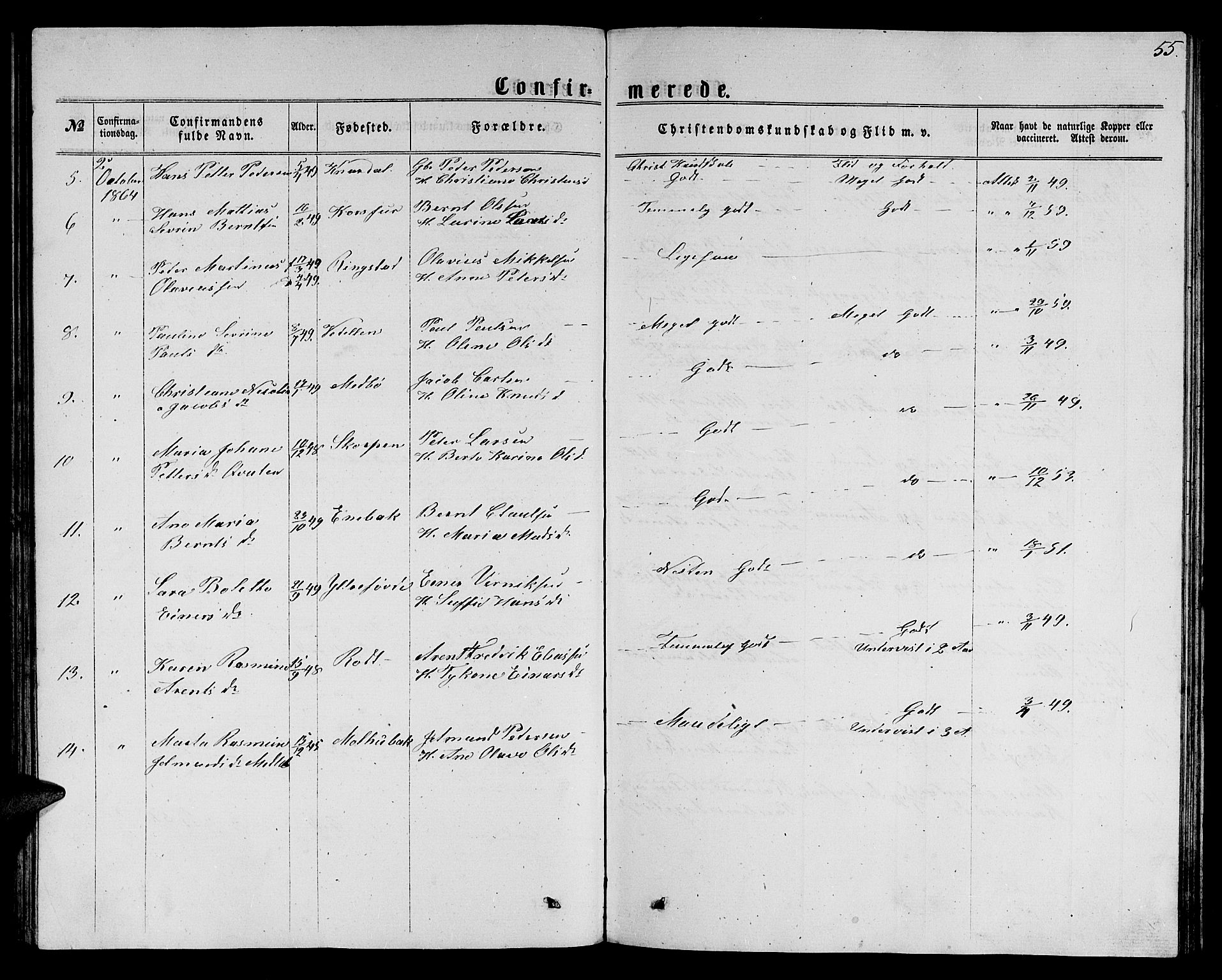 Ministerialprotokoller, klokkerbøker og fødselsregistre - Møre og Romsdal, AV/SAT-A-1454/504/L0059: Parish register (copy) no. 504C01, 1863-1883, p. 55