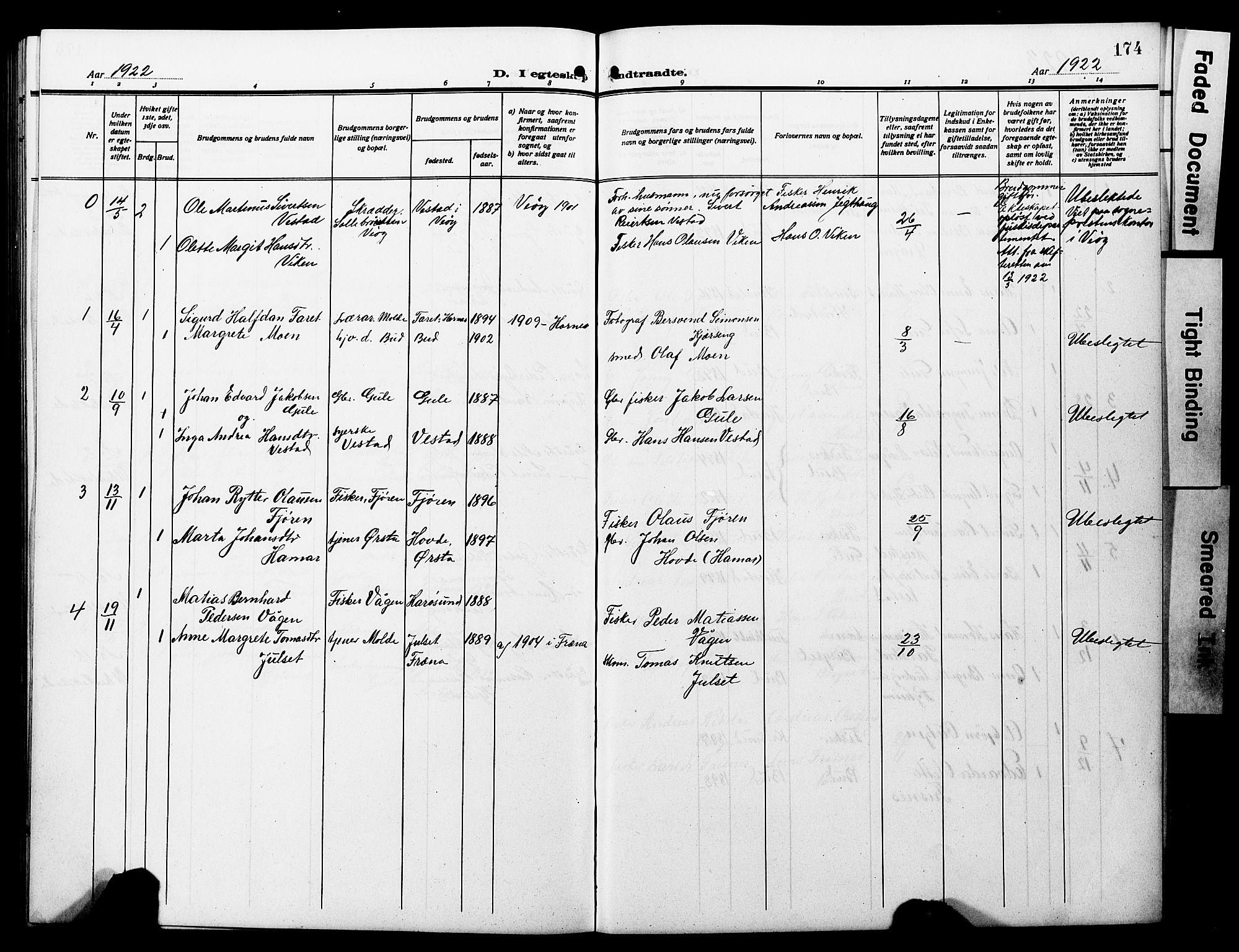 Ministerialprotokoller, klokkerbøker og fødselsregistre - Møre og Romsdal, SAT/A-1454/566/L0774: Parish register (copy) no. 566C03, 1910-1929, p. 174